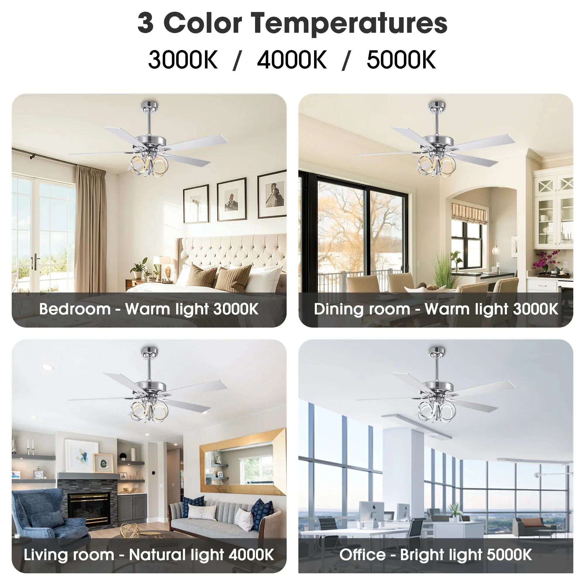 Parrot Uncle 52-Inch Levi Double-Sided Blades in Downrod Mount LED Ceiling Fan with Remote Control - Image 12