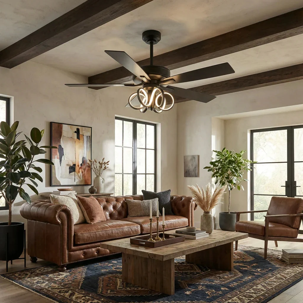 Parrot Uncle 52-Inch Levi Double-Sided Blades in Downrod Mount LED Ceiling Fan with Remote Control - Image 2