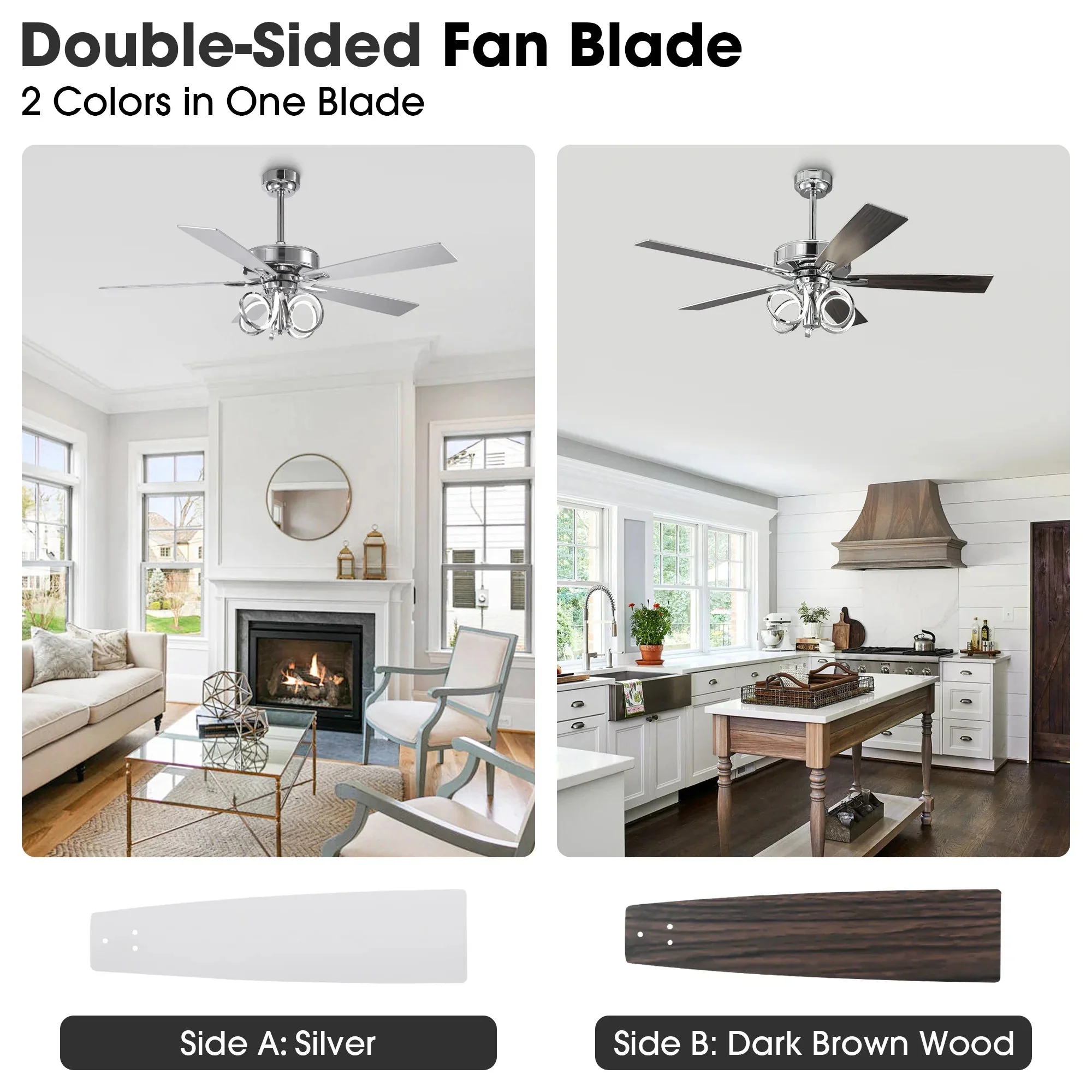 Parrot Uncle 52-Inch Levi Double-Sided Blades in Downrod Mount LED Ceiling Fan with Remote Control - Image 6
