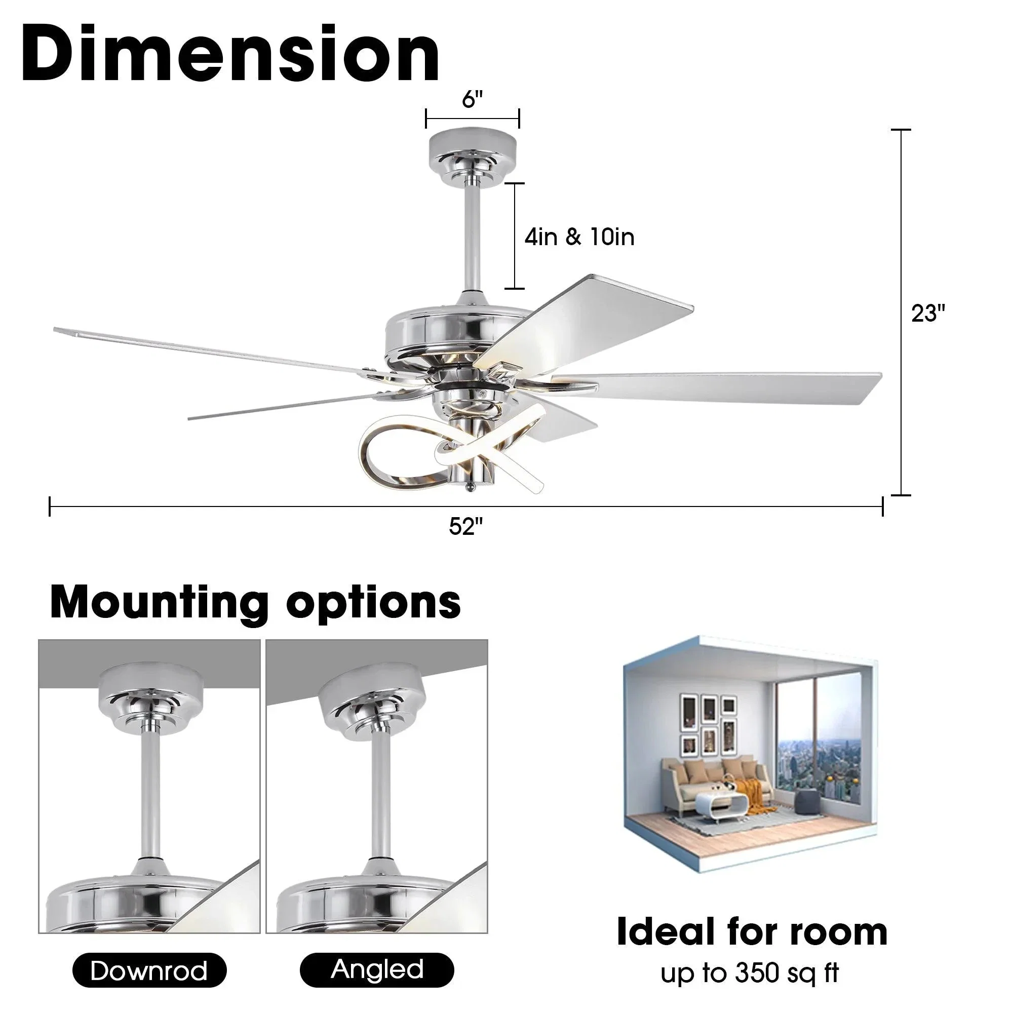Parrot Uncle 52-Inch Oregon DC Motor Modern Downrod Ceiling Fan with LED Light - Image 27