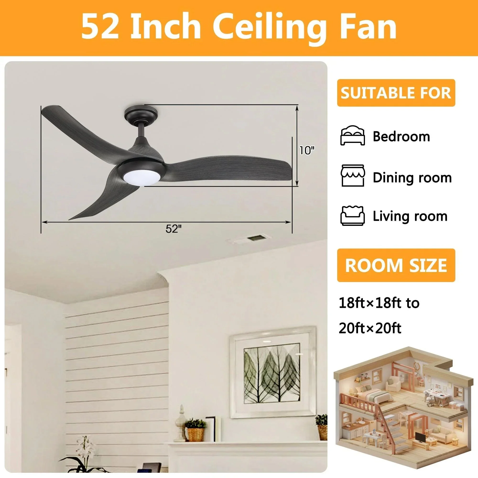 Parrot Uncle 52-Inch Industrial DC Motor Downrod Mount Reversible Ceiling Fan with LED Lighting and Remote Control - Image 10