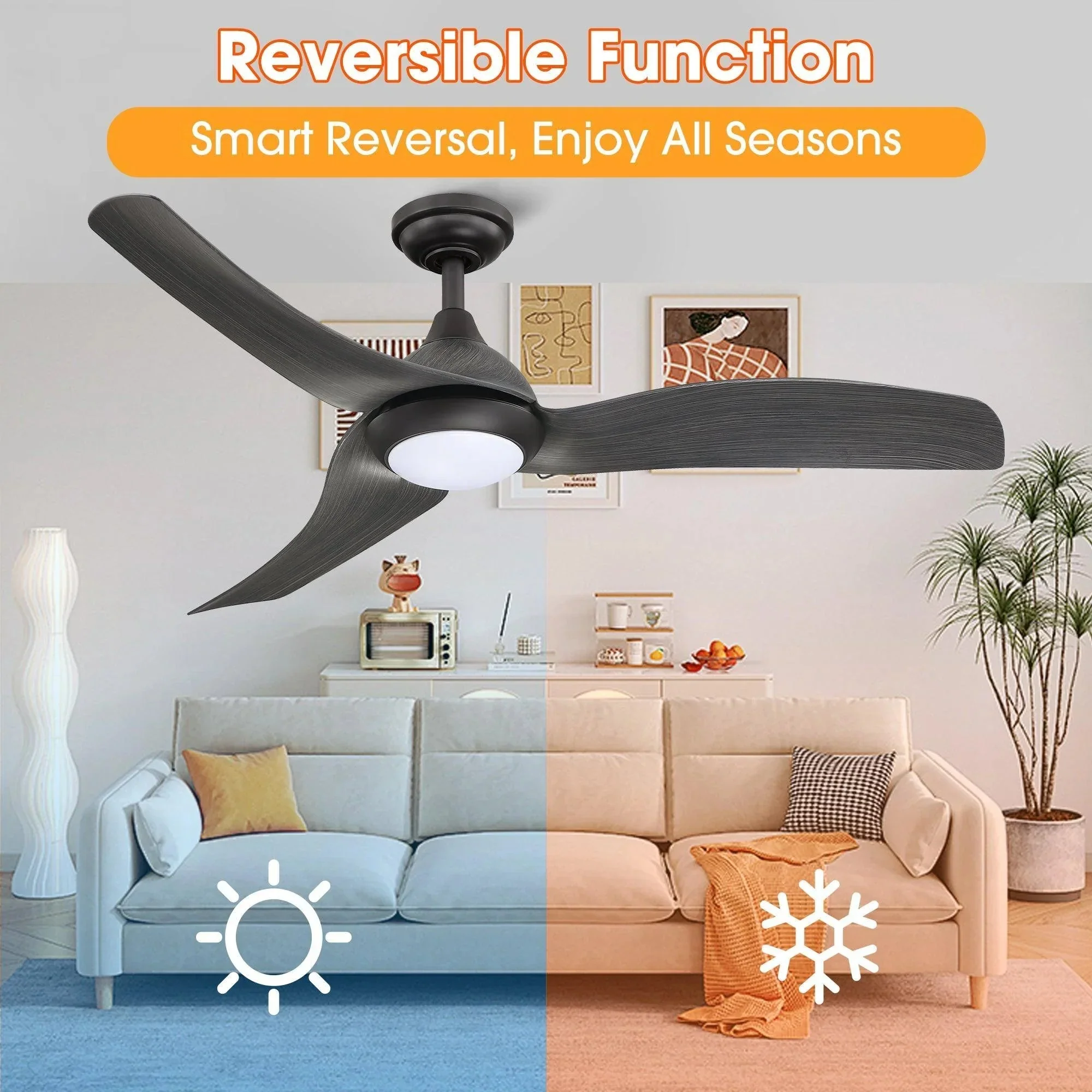 Parrot Uncle 52-Inch Industrial DC Motor Downrod Mount Reversible Ceiling Fan with LED Lighting and Remote Control - Image 6