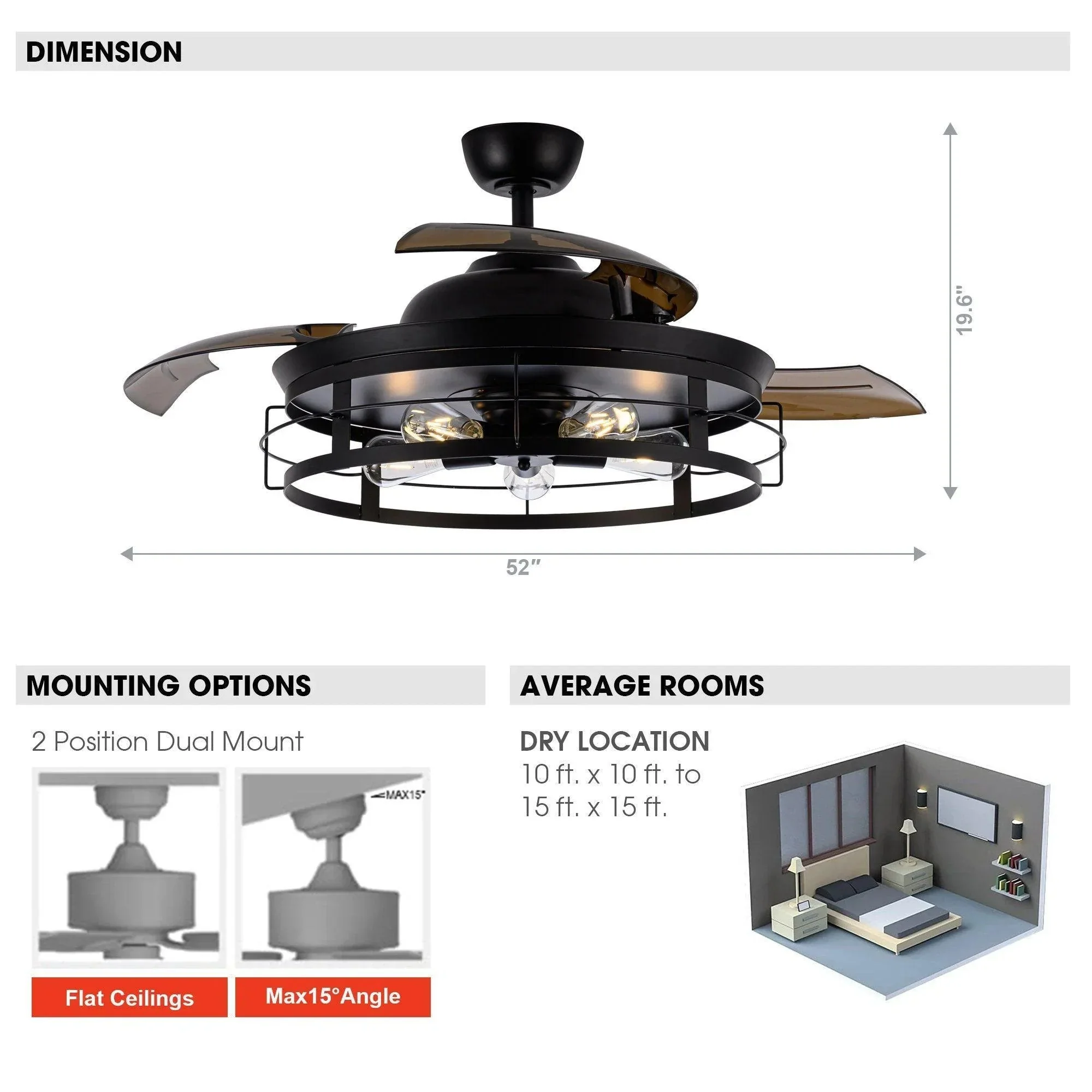 Parrot Uncle 52-Inch Jamshedpur Industrial Downrod Mount Ceiling Fan with Lighting and Remote Control (F4721AQ110V) - Image 11