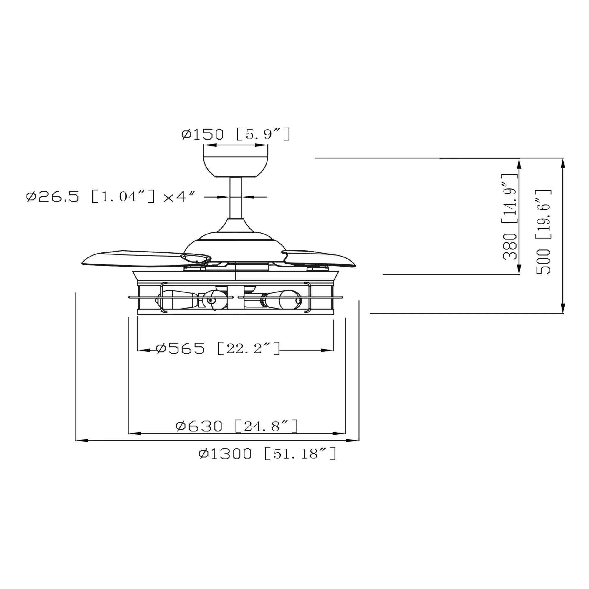 Parrot Uncle 52-Inch Jamshedpur Industrial Downrod Mount Ceiling Fan with Lighting and Remote Control (F4721AQ110V) - Image 26