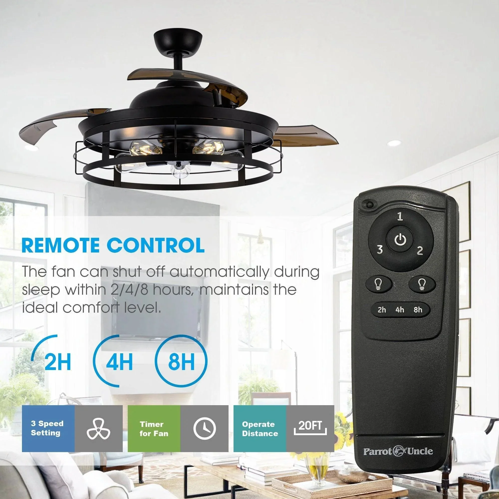 Parrot Uncle 52-Inch Jamshedpur Industrial Downrod Mount Ceiling Fan with Lighting and Remote Control (F4721AQ110V) - Image 8