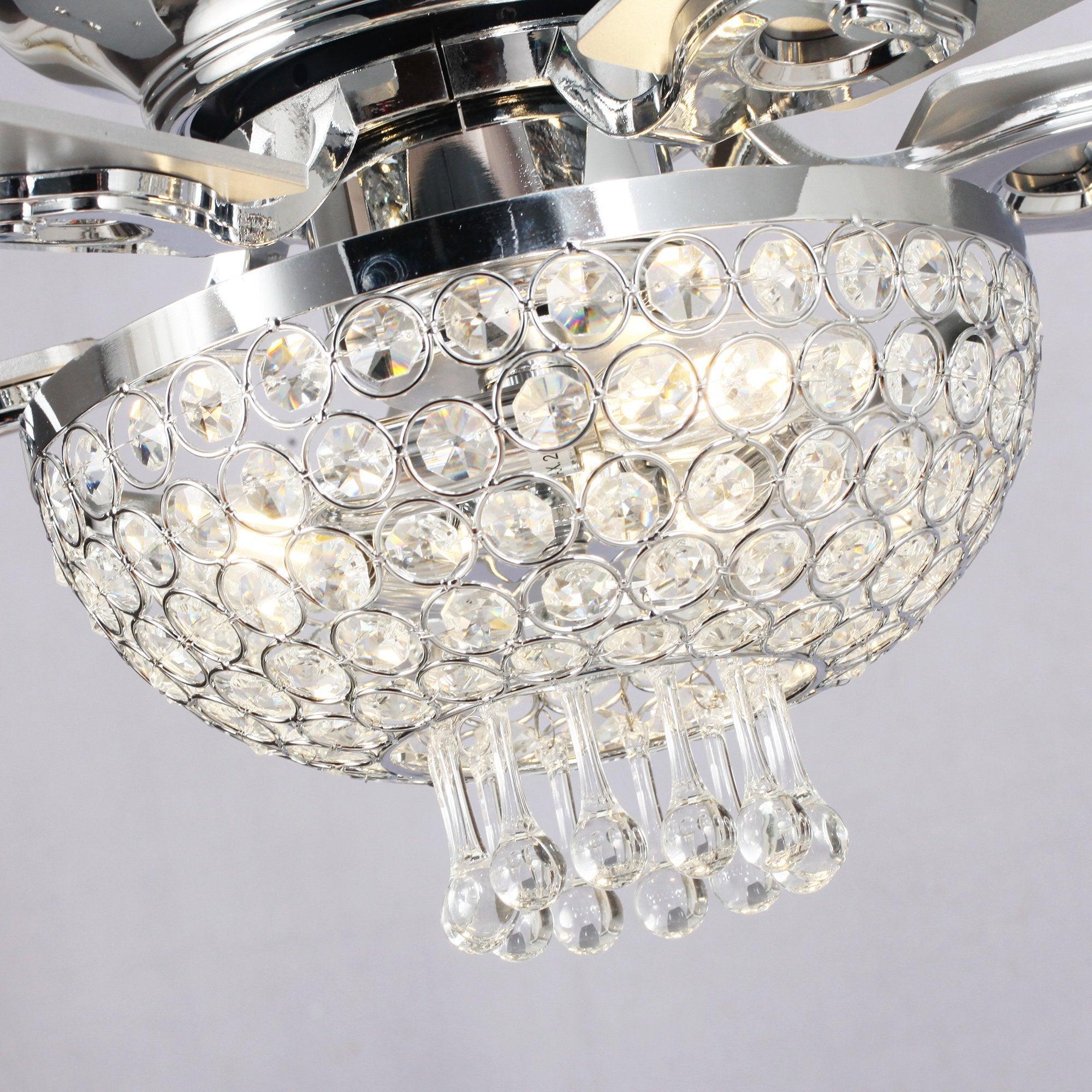 Parrot Uncle 52-Inch Kanpur Modern Chrome Flush Mount Reversible Crystal Ceiling Fan with Lighting and Remote Control (F6349Q110V) - Image 10