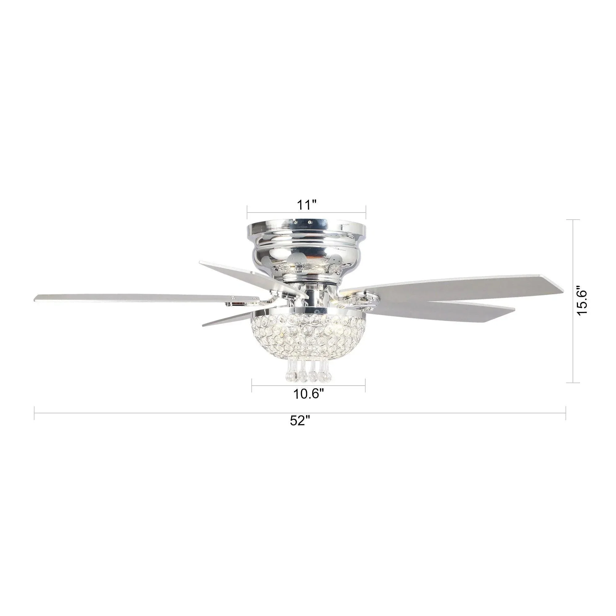 Parrot Uncle 52-Inch Kanpur Modern Chrome Flush Mount Reversible Crystal Ceiling Fan with Lighting and Remote Control (F6349Q110V) - Image 13