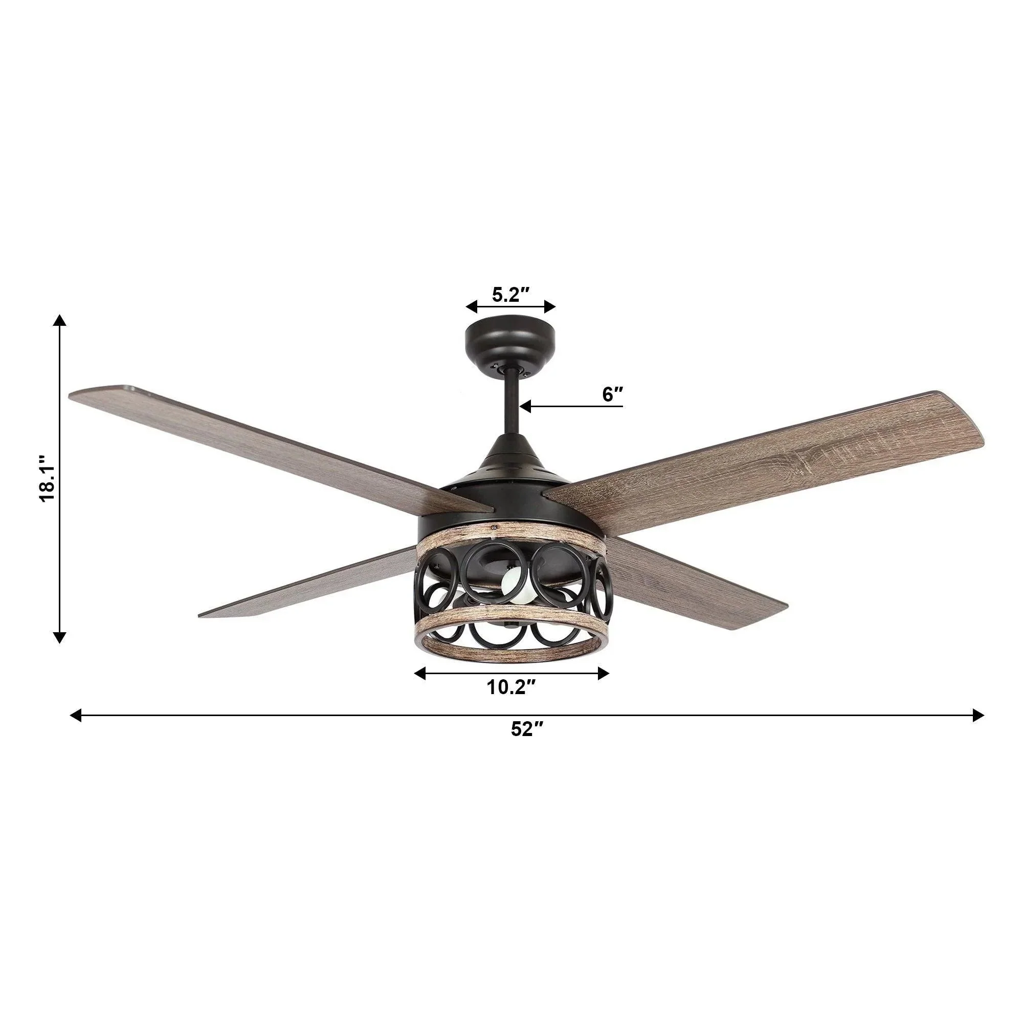 Parrot Uncle 52-Inch Kashmir Farmhouse Downrod Mount Reversible Ceiling Fan with Lighting and Remote Control (F6287QQ110V) - Image 12