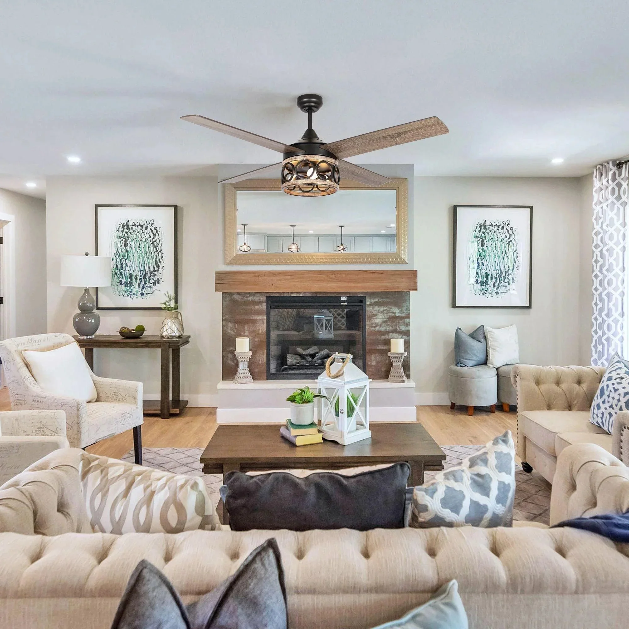 Parrot Uncle 52-Inch Kashmir Farmhouse Downrod Mount Reversible Ceiling Fan with Lighting and Remote Control (F6287QQ110V) - Image 2