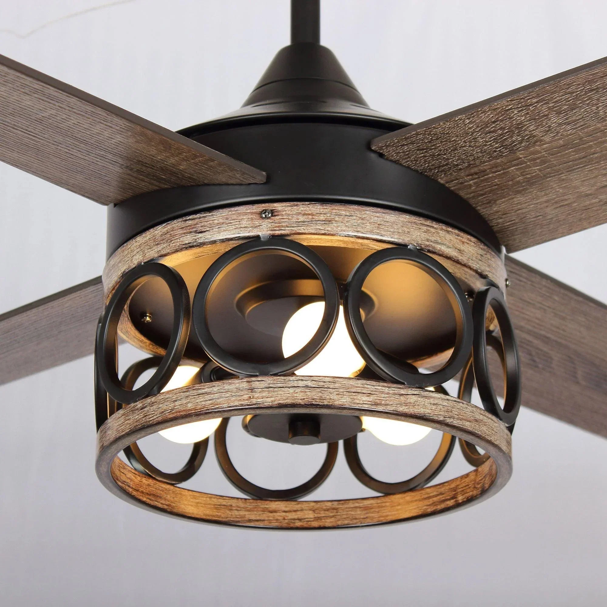 Parrot Uncle 52-Inch Kashmir Farmhouse Downrod Mount Reversible Ceiling Fan with Lighting and Remote Control (F6287QQ110V) - Image 3