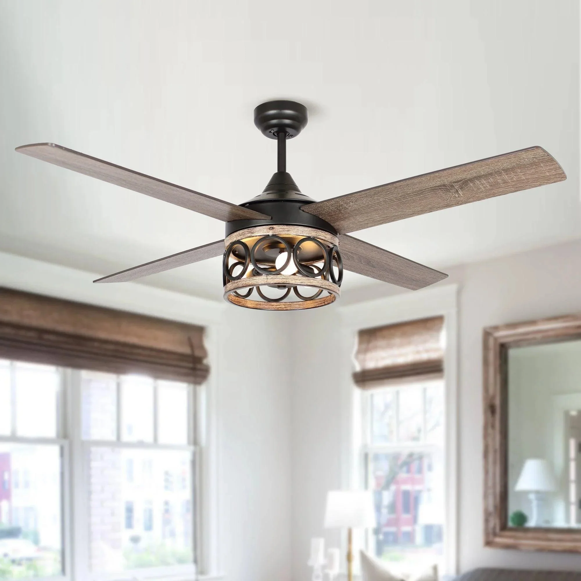 Parrot Uncle 52-Inch Kashmir Farmhouse Downrod Mount Reversible Ceiling Fan with Lighting and Remote Control (F6287QQ110V) - Image 4