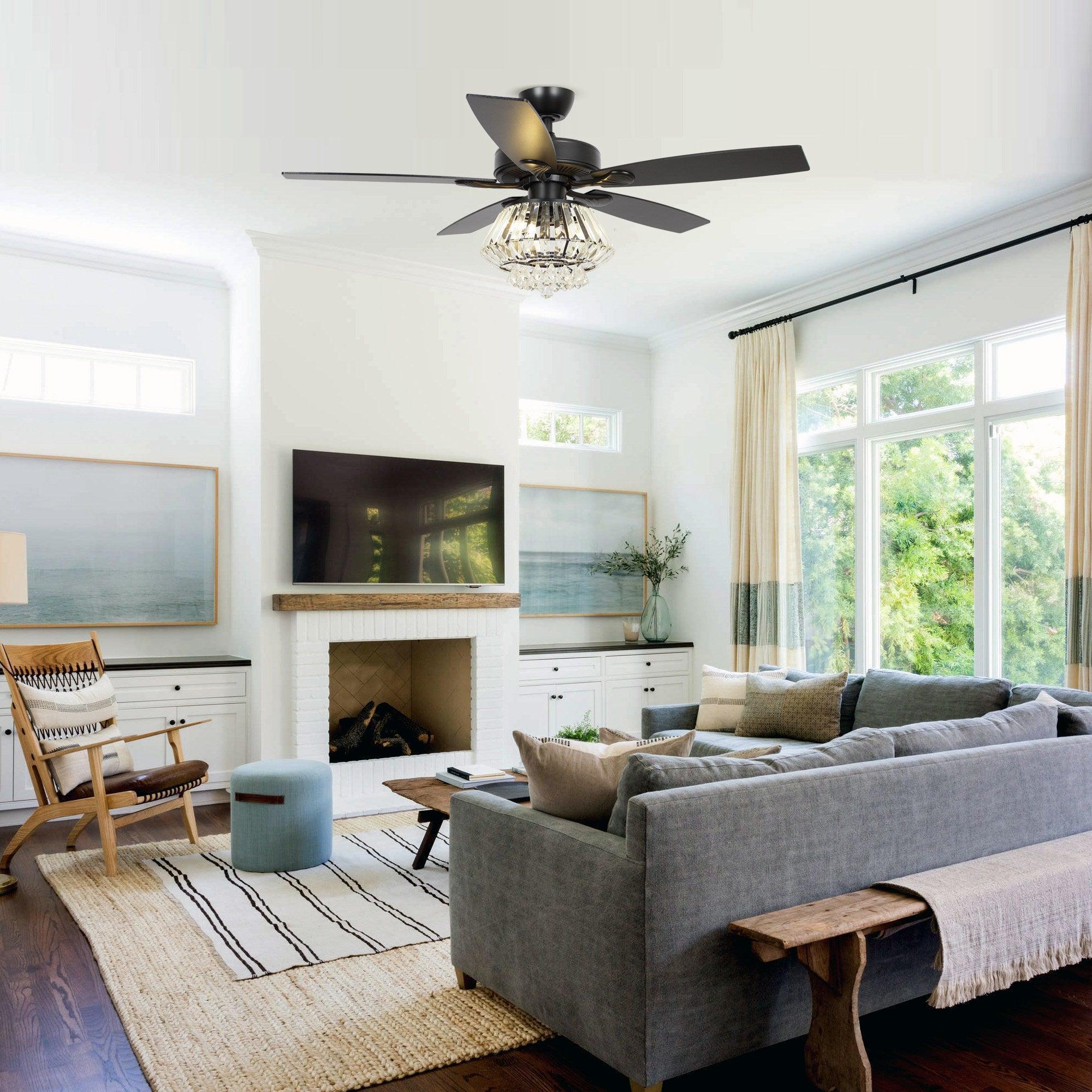 Parrot Uncle 52-Inch Kerala Modern Downrod Mount Reversible Crystal Ceiling Fan with Lighting and Remote Control - Image 12