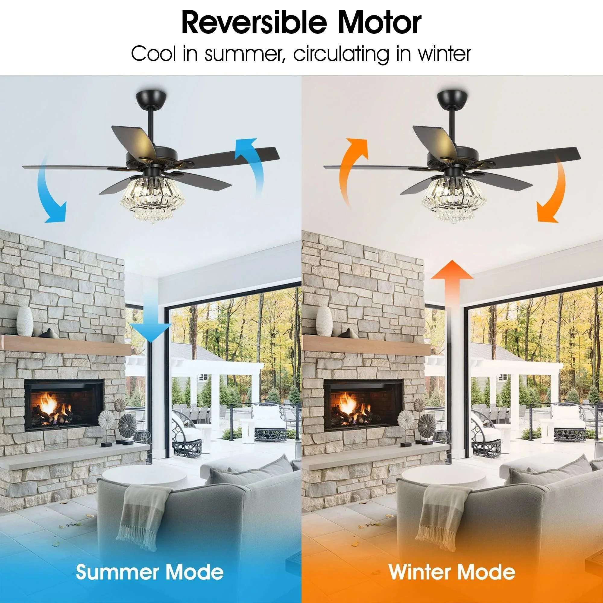 Parrot Uncle 52-Inch Kerala Modern Downrod Mount Reversible Crystal Ceiling Fan with Lighting and Remote Control - Image 13