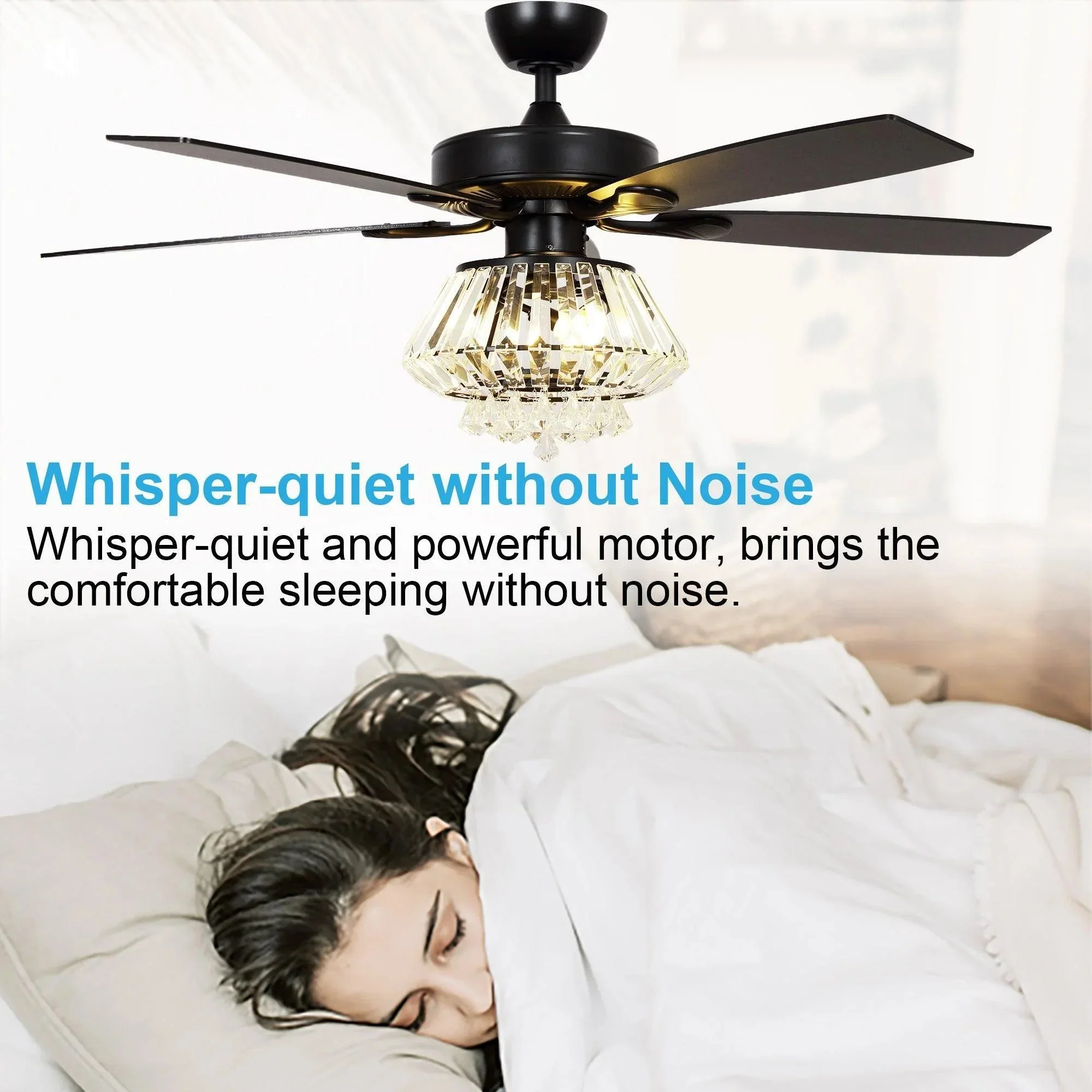 Parrot Uncle 52-Inch Kerala Modern Downrod Mount Reversible Crystal Ceiling Fan with Lighting and Remote Control - Image 14