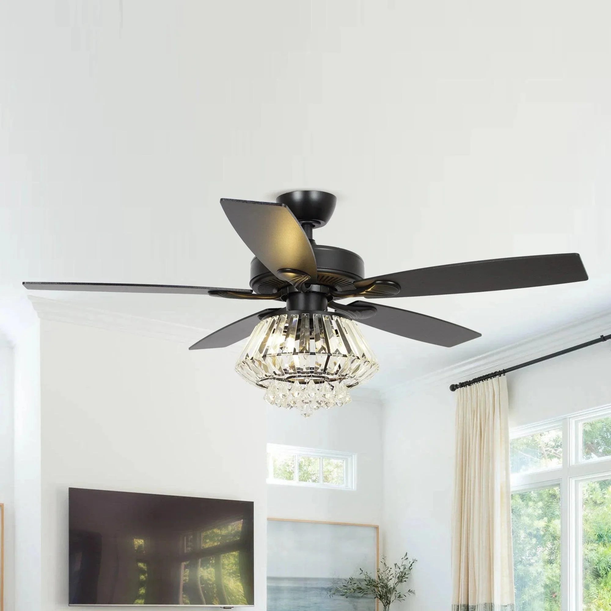 Parrot Uncle 52-Inch Kerala Modern Downrod Mount Reversible Crystal Ceiling Fan with Lighting and Remote Control - Image 21