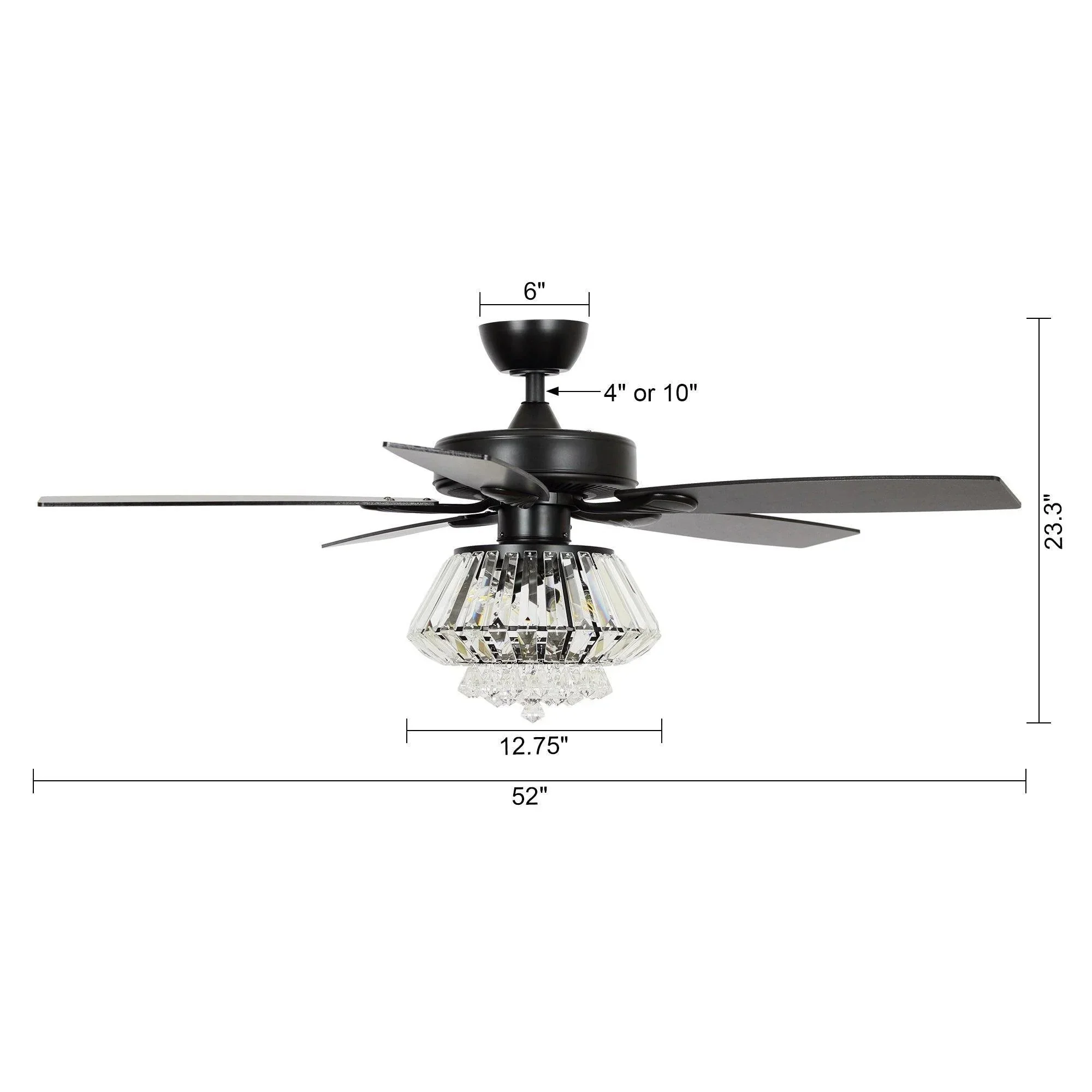 Parrot Uncle 52-Inch Kerala Modern Downrod Mount Reversible Crystal Ceiling Fan with Lighting and Remote Control - Image 24
