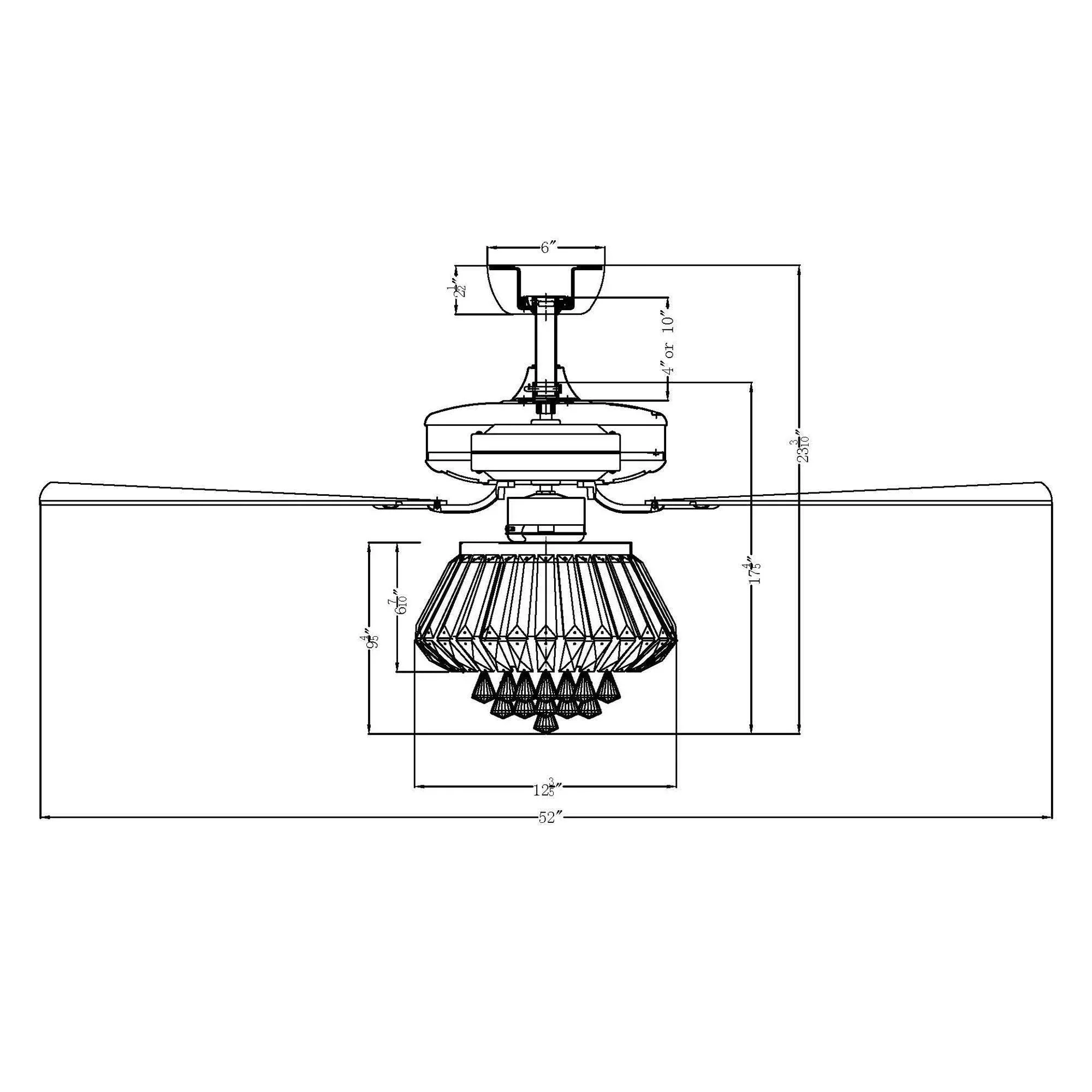 Parrot Uncle 52-Inch Kerala Modern Downrod Mount Reversible Crystal Ceiling Fan with Lighting and Remote Control - Image 25