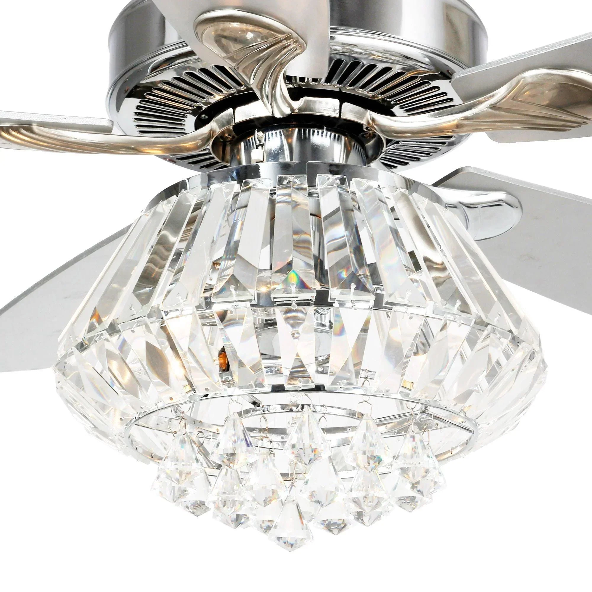 Parrot Uncle 52-Inch Kerala Modern Downrod Mount Reversible Crystal Ceiling Fan with Lighting and Remote Control - Image 3