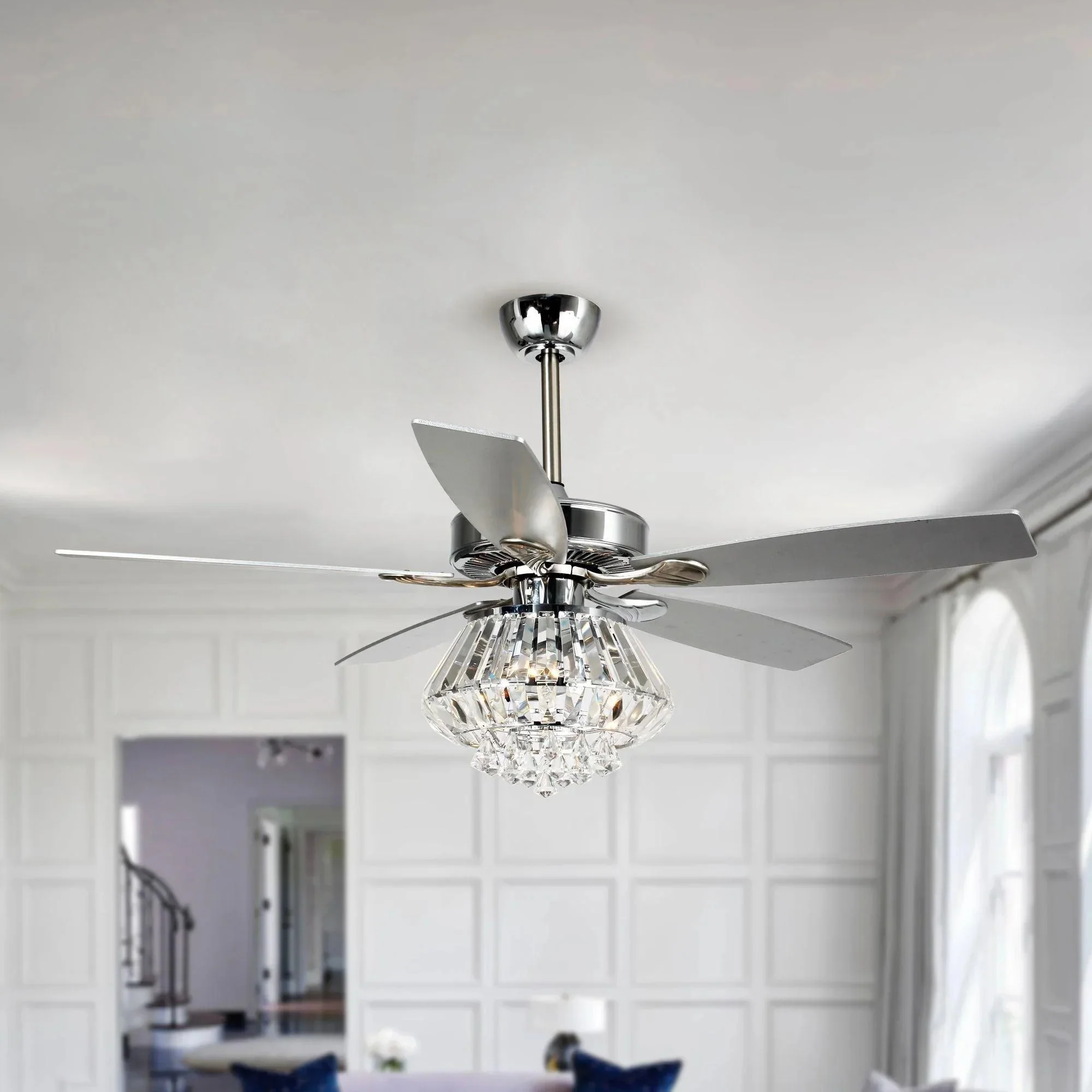 Parrot Uncle 52-Inch Kerala Modern Downrod Mount Reversible Crystal Ceiling Fan with Lighting and Remote Control - Image 5