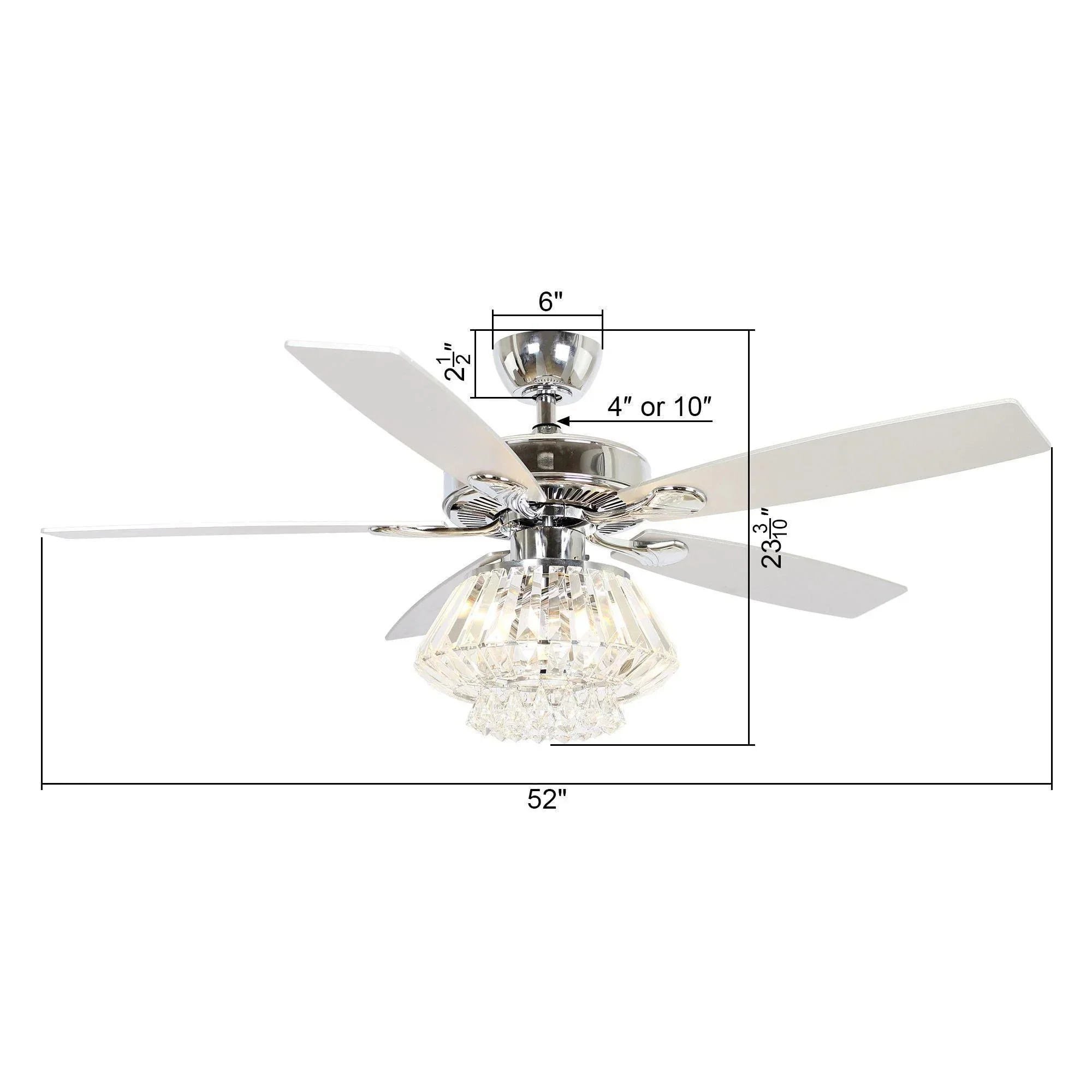 Parrot Uncle 52-Inch Kerala Modern Downrod Mount Reversible Crystal Ceiling Fan with Lighting and Remote Control - Image 9