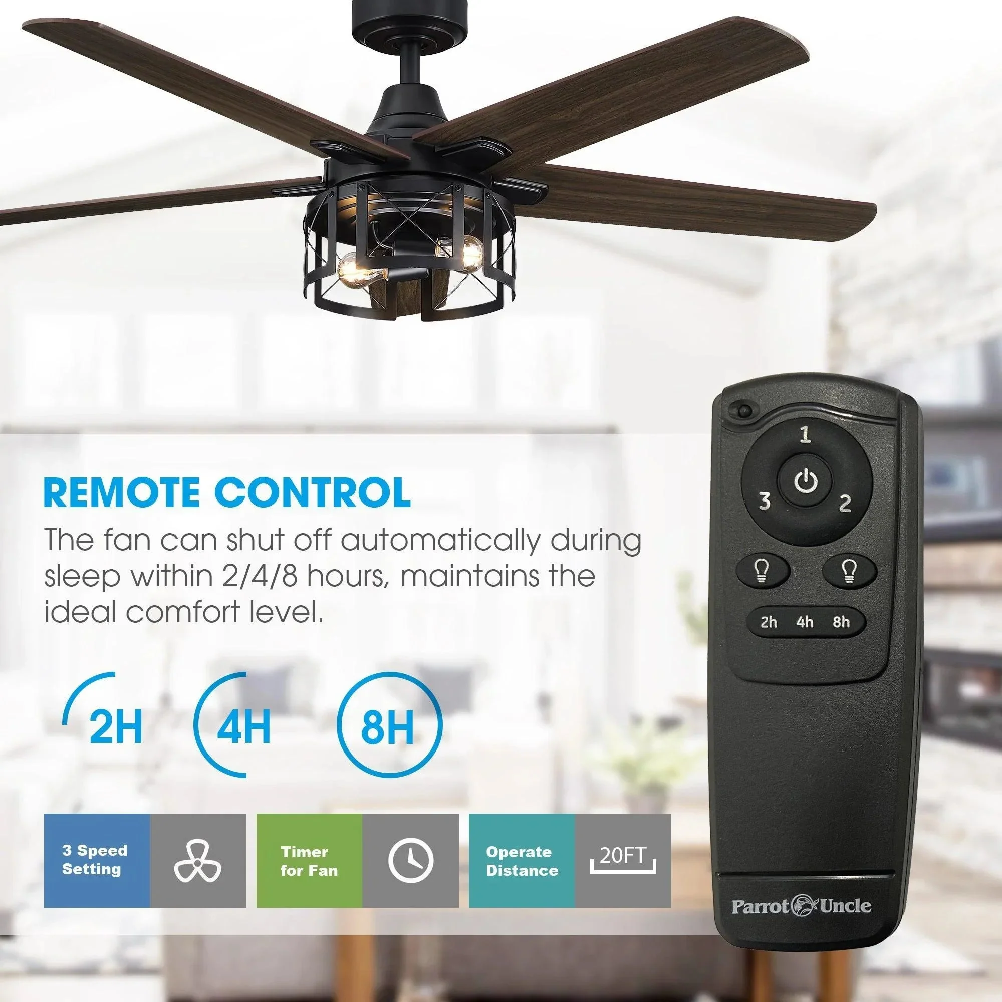 Parrot Uncle 52-Inch Kolkata Industrial Downrod Mount Reversible Ceiling Fan with Lighting and Remote Control (F6320110V) - Image 6