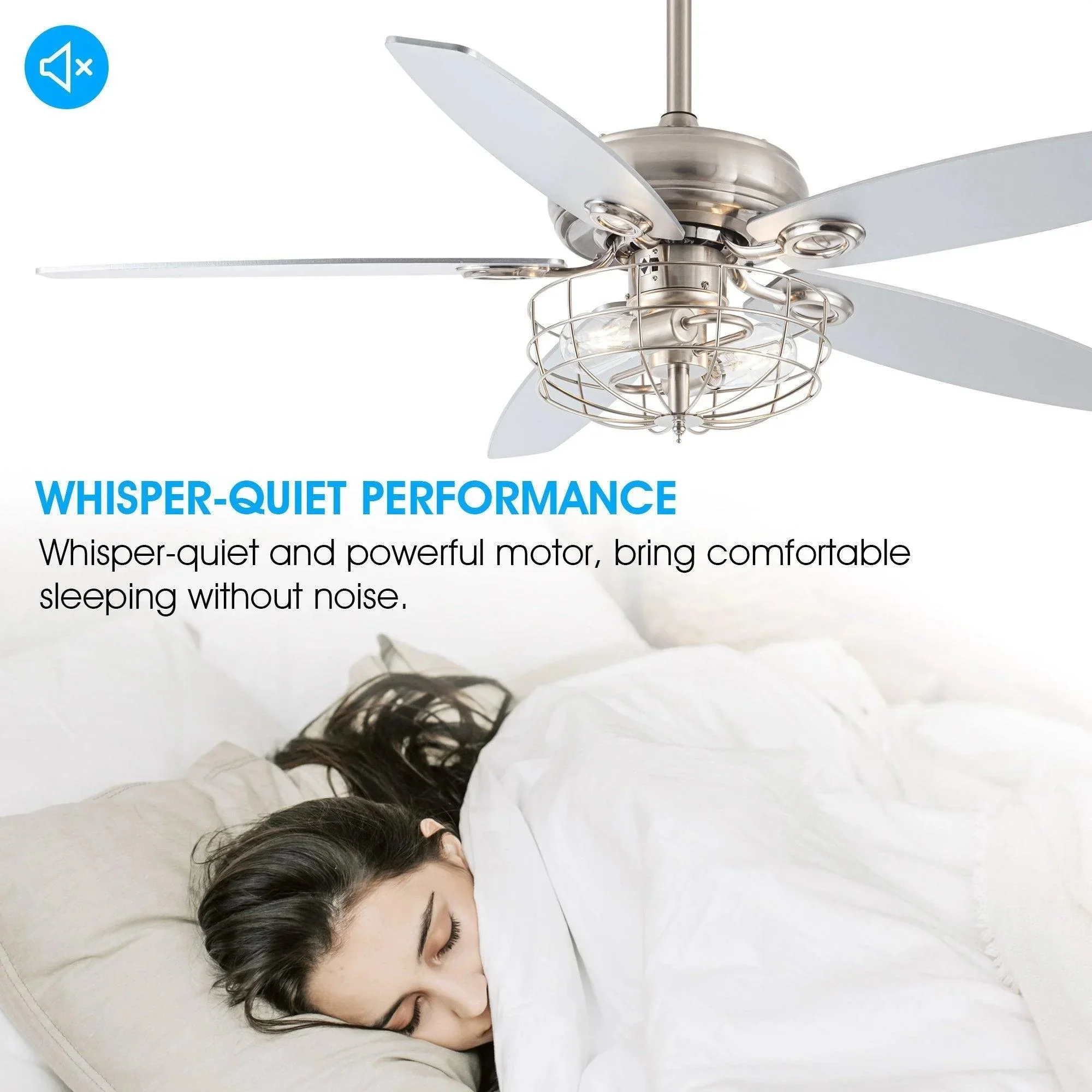 Parrot Uncle 52-Inch Kyla Industrial Brushed Nickel Reversible Caged Ceiling Fan with Lighting (F6236Q110V) - Image 10