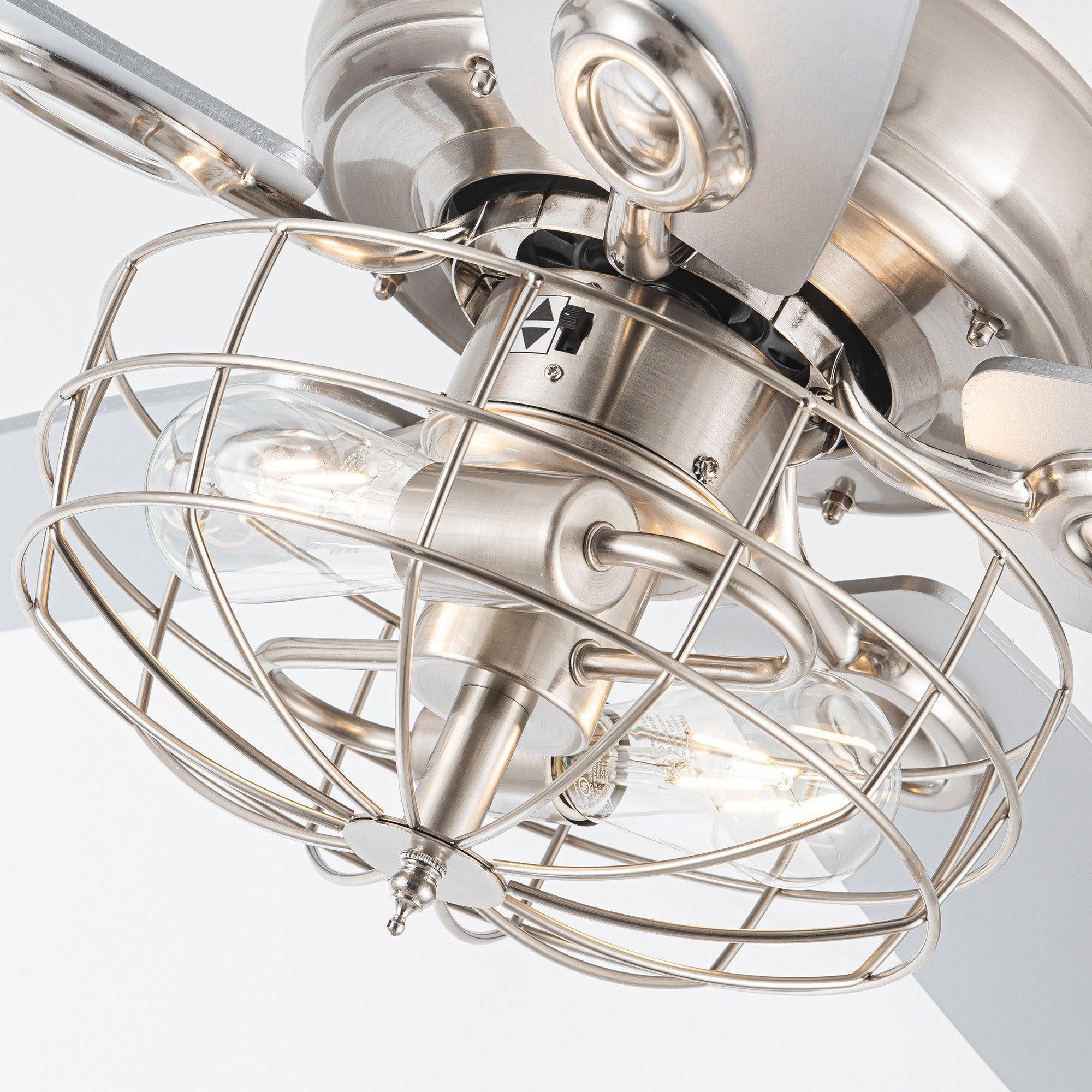 Parrot Uncle 52-Inch Kyla Industrial Brushed Nickel Reversible Caged Ceiling Fan with Lighting (F6236Q110V) - Image 12