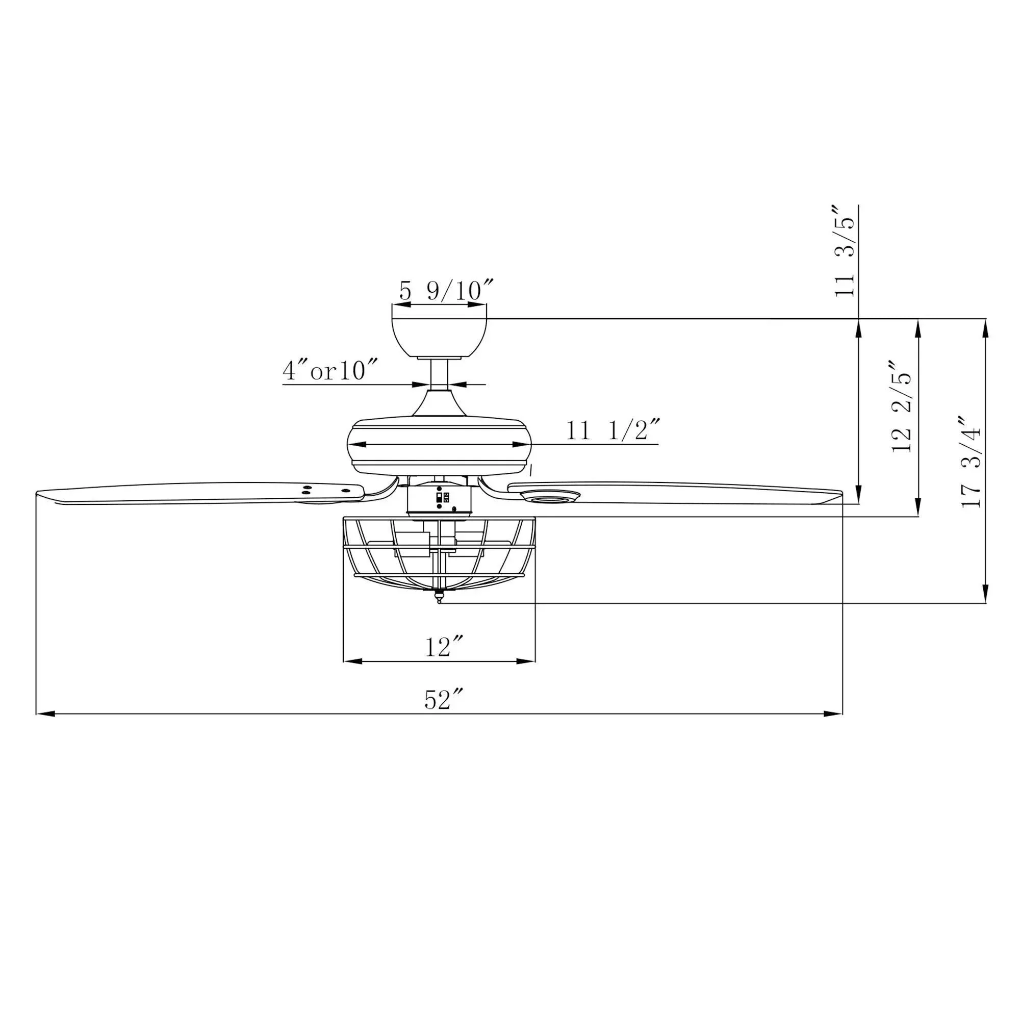 Parrot Uncle 52-Inch Kyla Industrial Brushed Nickel Reversible Caged Ceiling Fan with Lighting (F6236Q110V) - Image 20