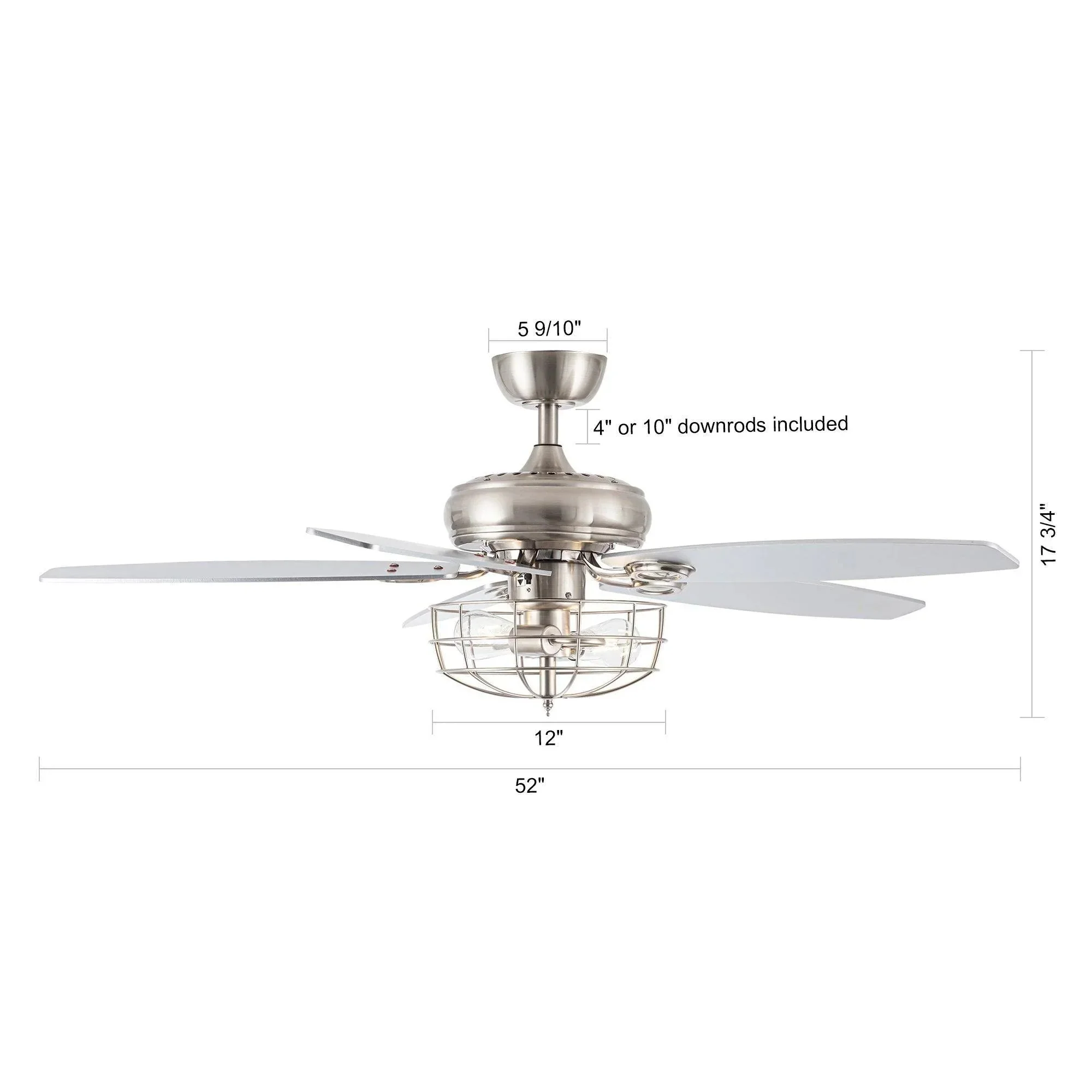 Parrot Uncle 52-Inch Kyla Industrial Brushed Nickel Reversible Caged Ceiling Fan with Lighting (F6236Q110V) - Image 21