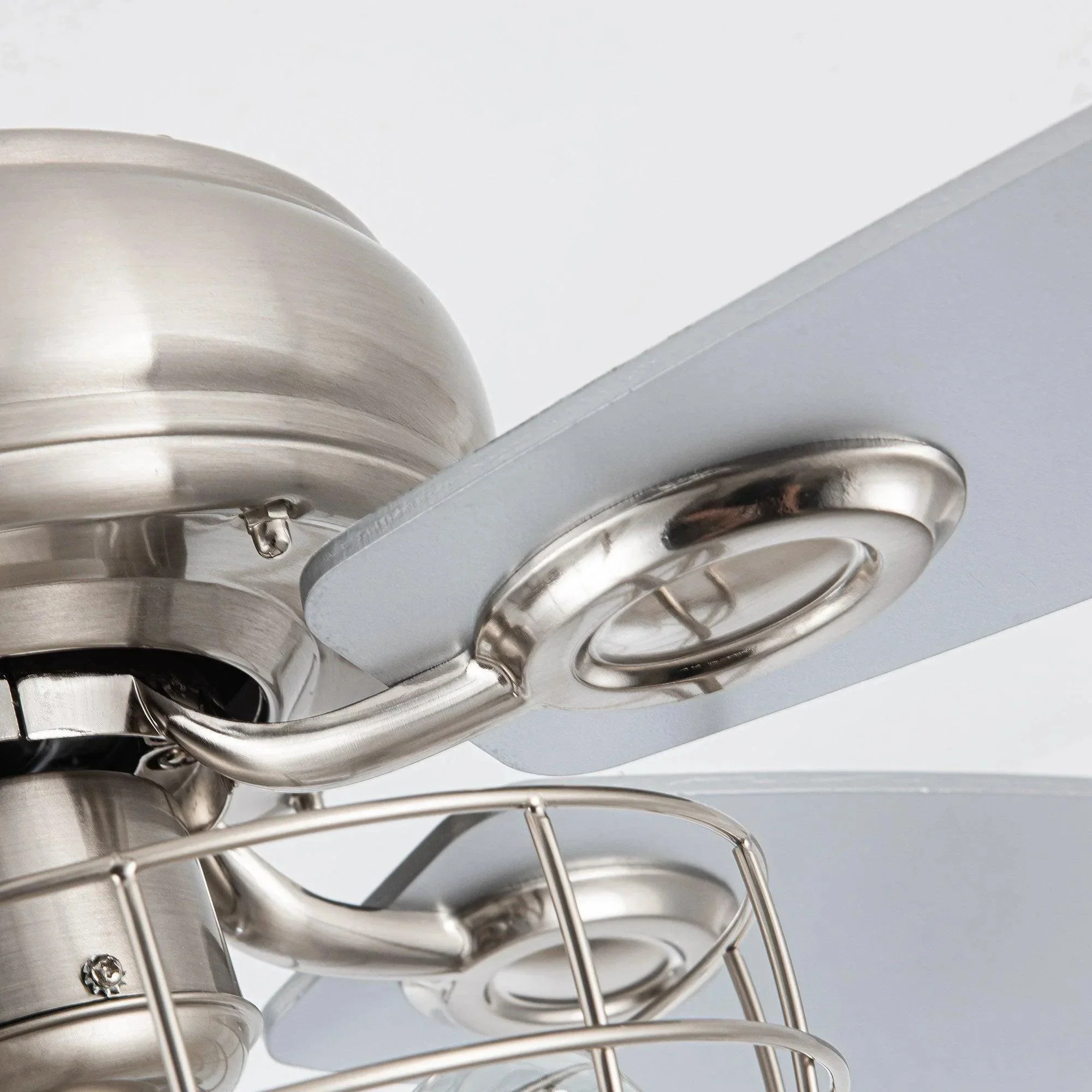 Parrot Uncle 52-Inch Kyla Industrial Brushed Nickel Reversible Caged Ceiling Fan with Lighting (F6236Q110V) - Image 3
