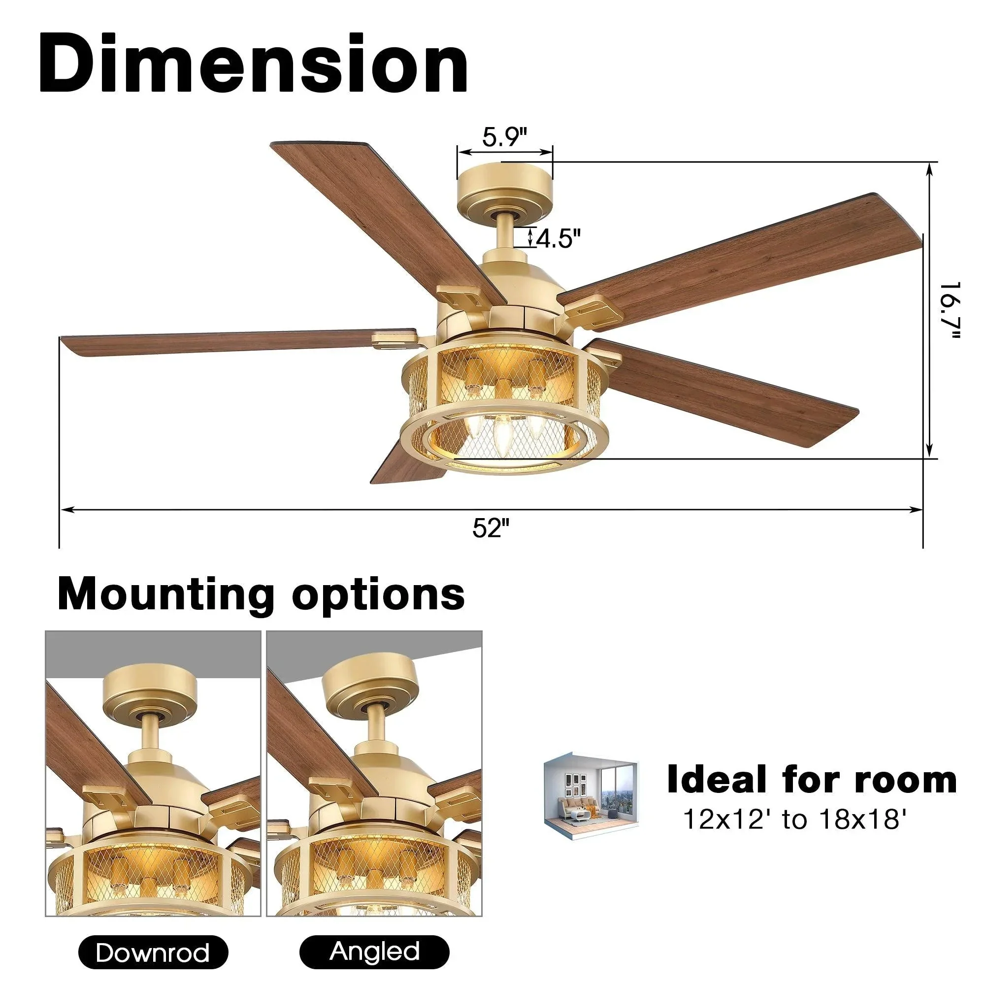 Parrot Uncle 52-Inch Lucknow Industrial Black Reversible Ceiling Fan with Lighting and Remote Control - Image 14