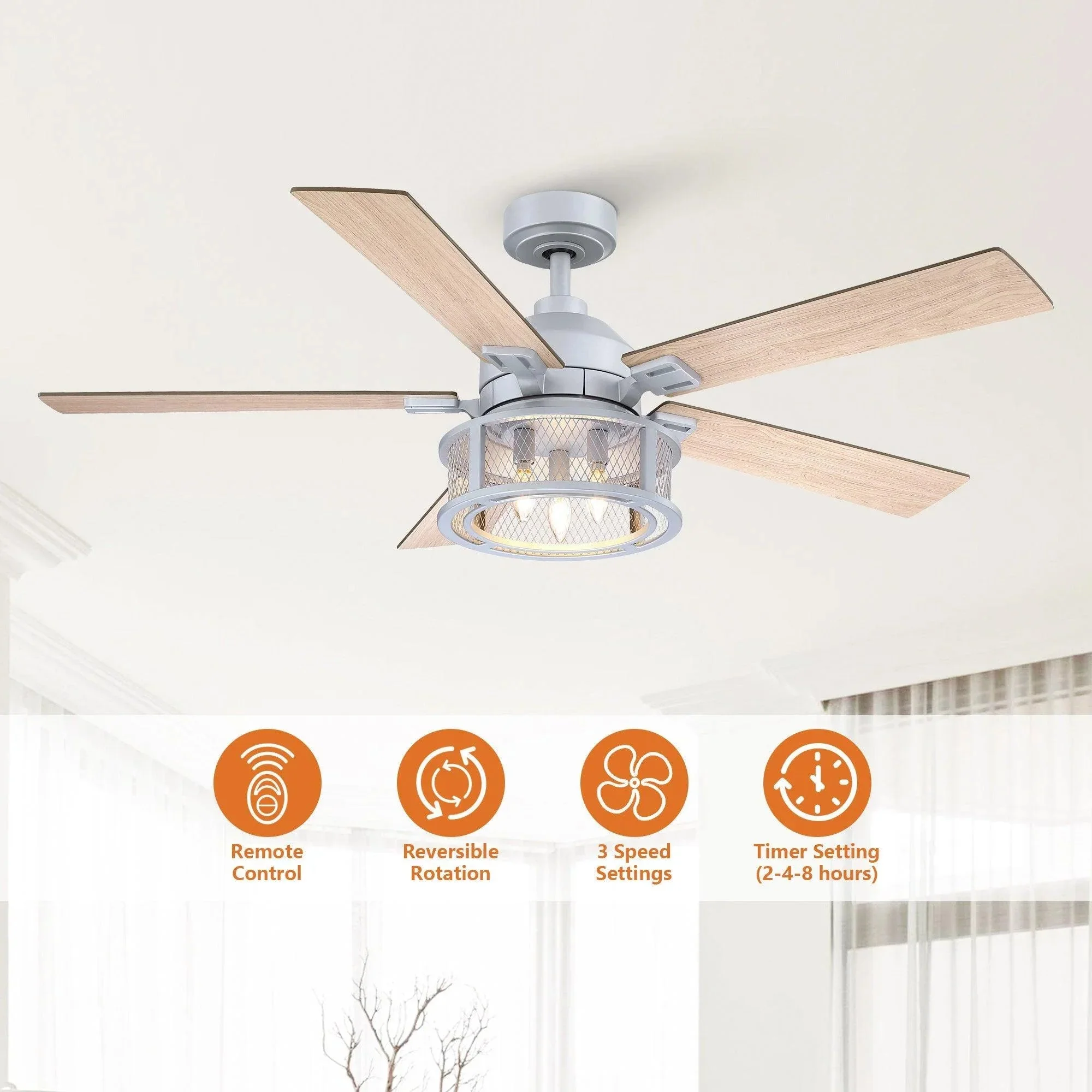 Parrot Uncle 52-Inch Lucknow Industrial Black Reversible Ceiling Fan with Lighting and Remote Control - Image 27