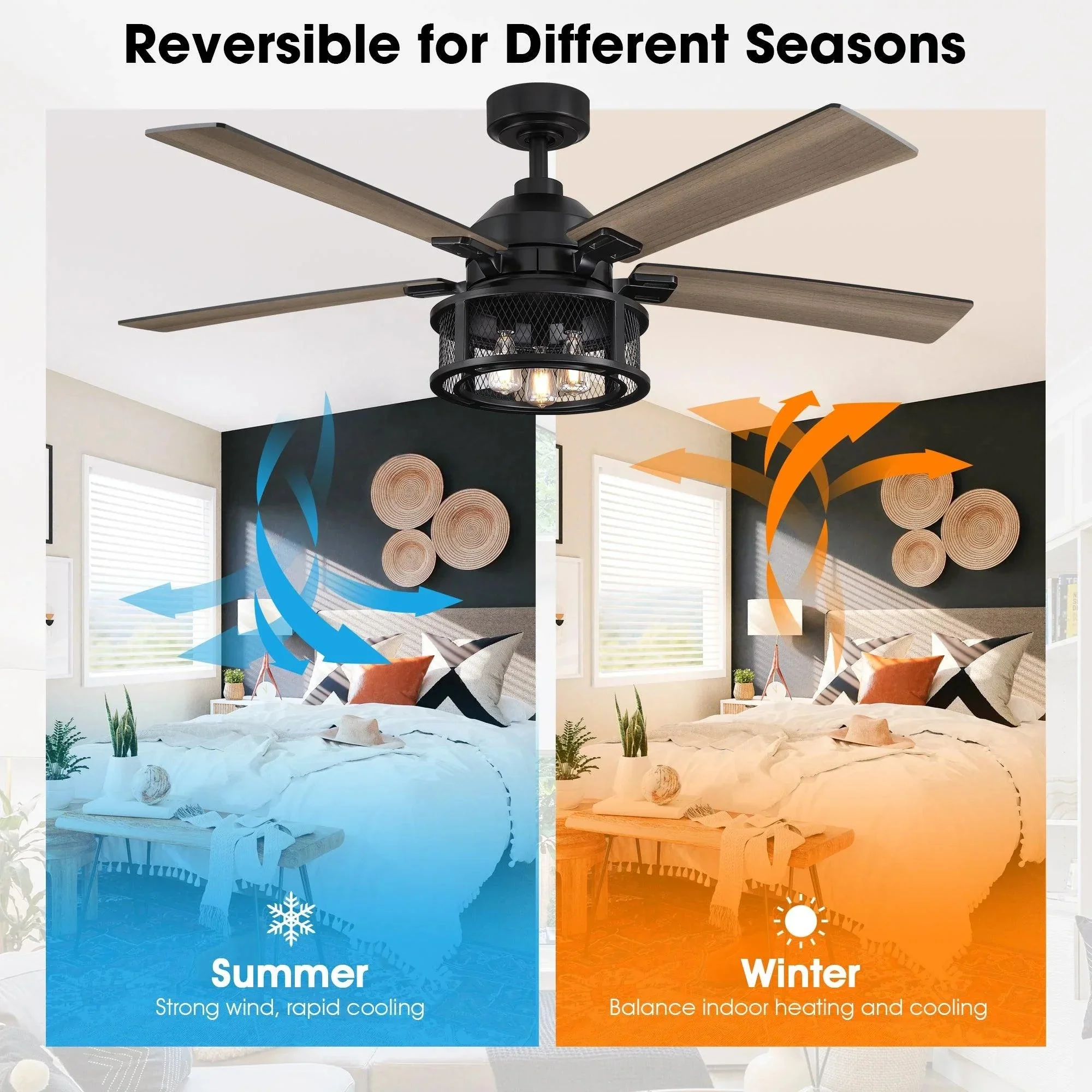 Parrot Uncle 52-Inch Lucknow Industrial Black Reversible Ceiling Fan with Lighting and Remote Control - Image 5