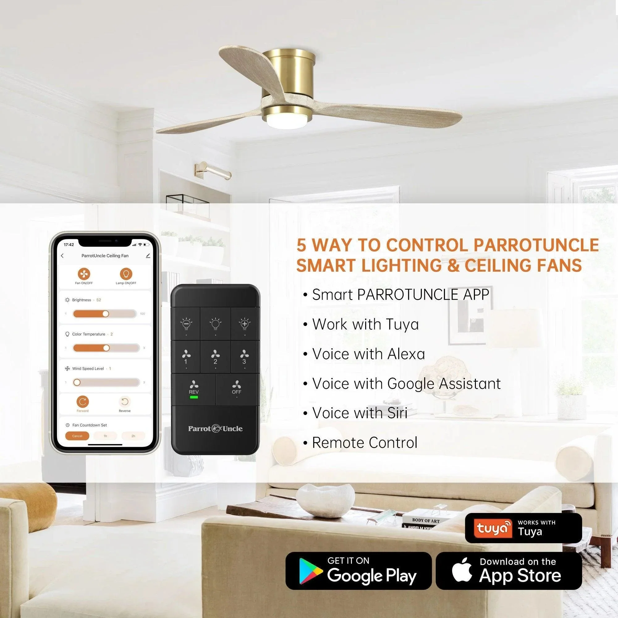 Parrot Uncle 52-Inch Mayna Smart Fan with LED Light and Remote Control (530173SQ-SMART) - Image 4
