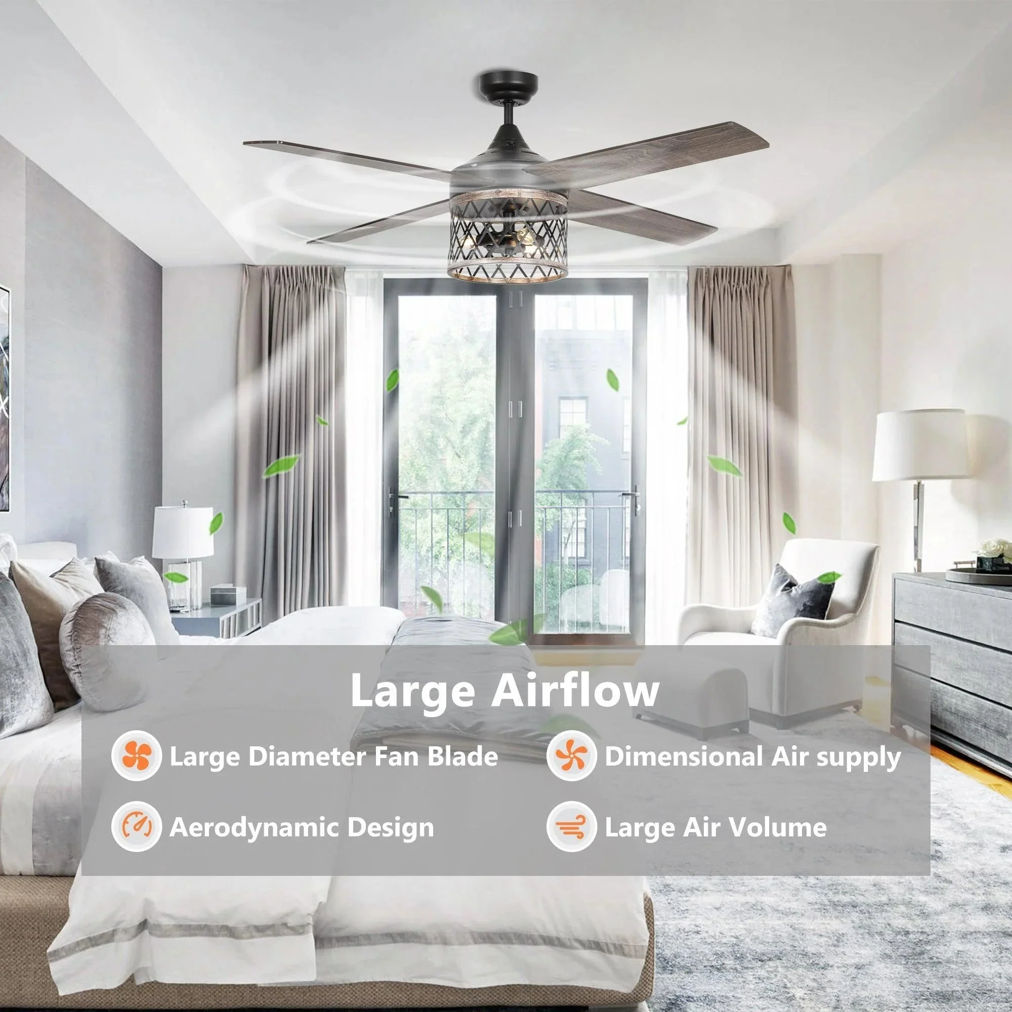 Parrot Uncle 52-Inch Mirelle Farmhouse Downrod Mount Reversible Ceiling Fan with Lighting and Remote Control (F6288110V) - Image 12