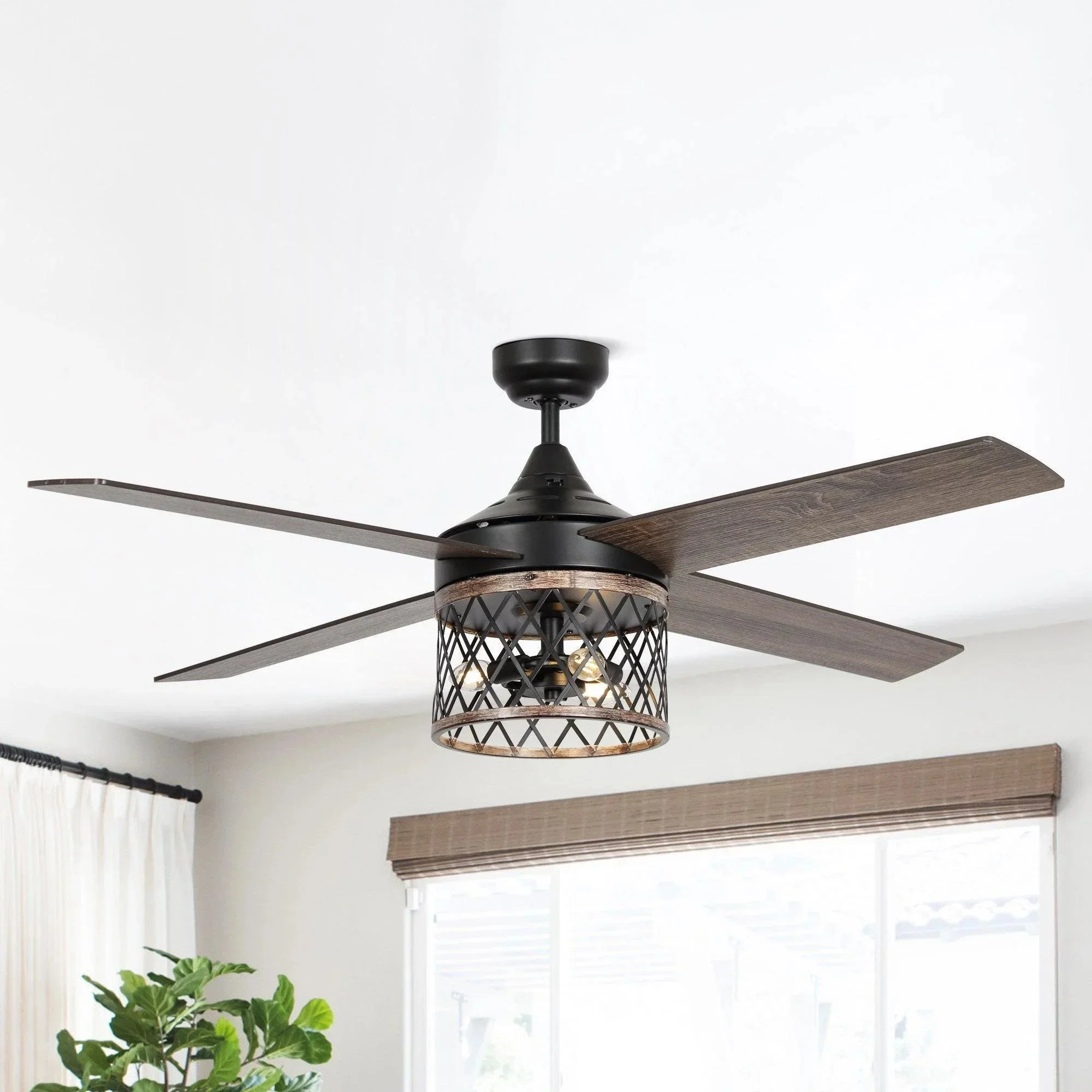 Parrot Uncle 52-Inch Mirelle Farmhouse Downrod Mount Reversible Ceiling Fan with Lighting and Remote Control (F6288110V) - Image 4