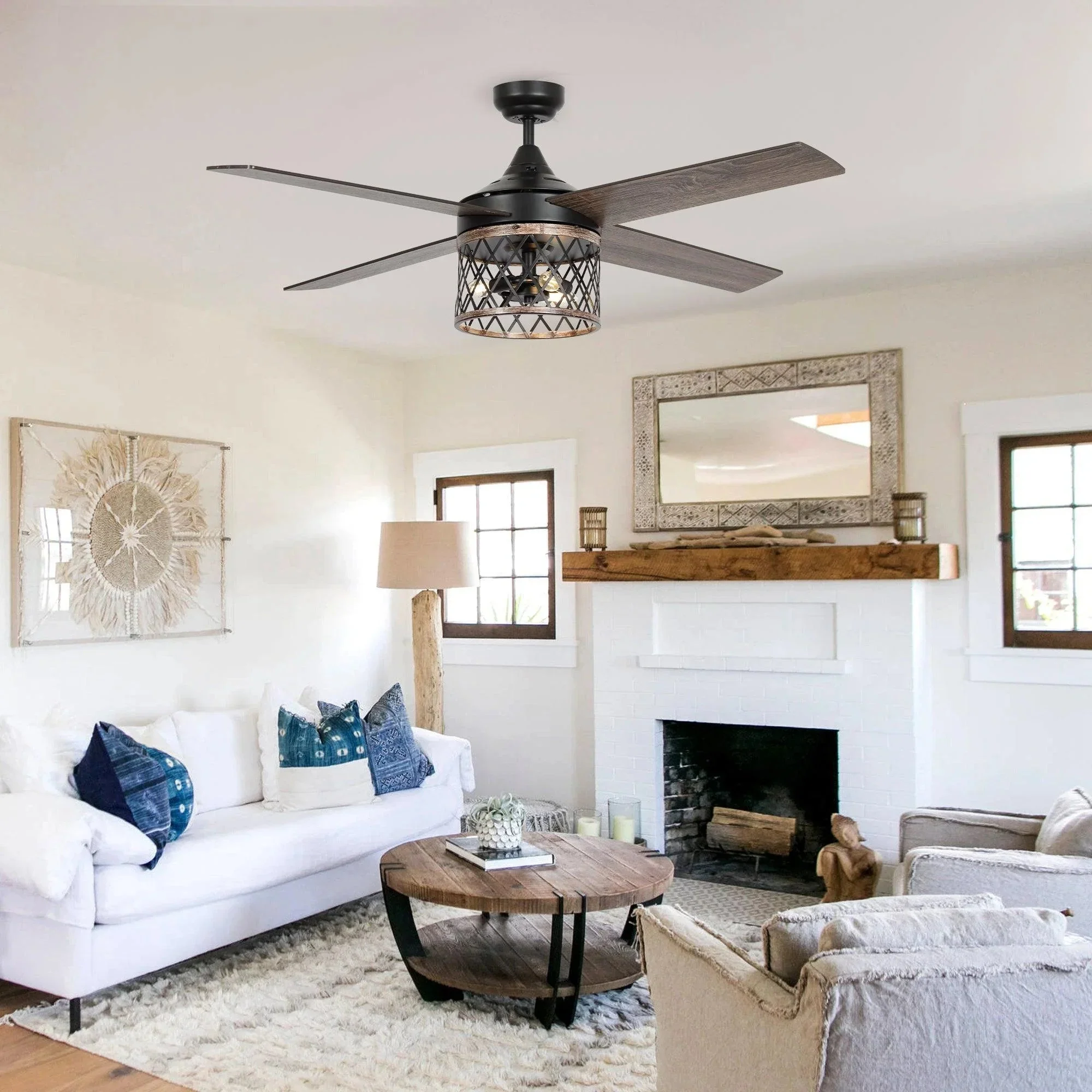 Parrot Uncle 52-Inch Mirelle Farmhouse Downrod Mount Reversible Ceiling Fan with Lighting and Remote Control (F6288110V) - Image 5