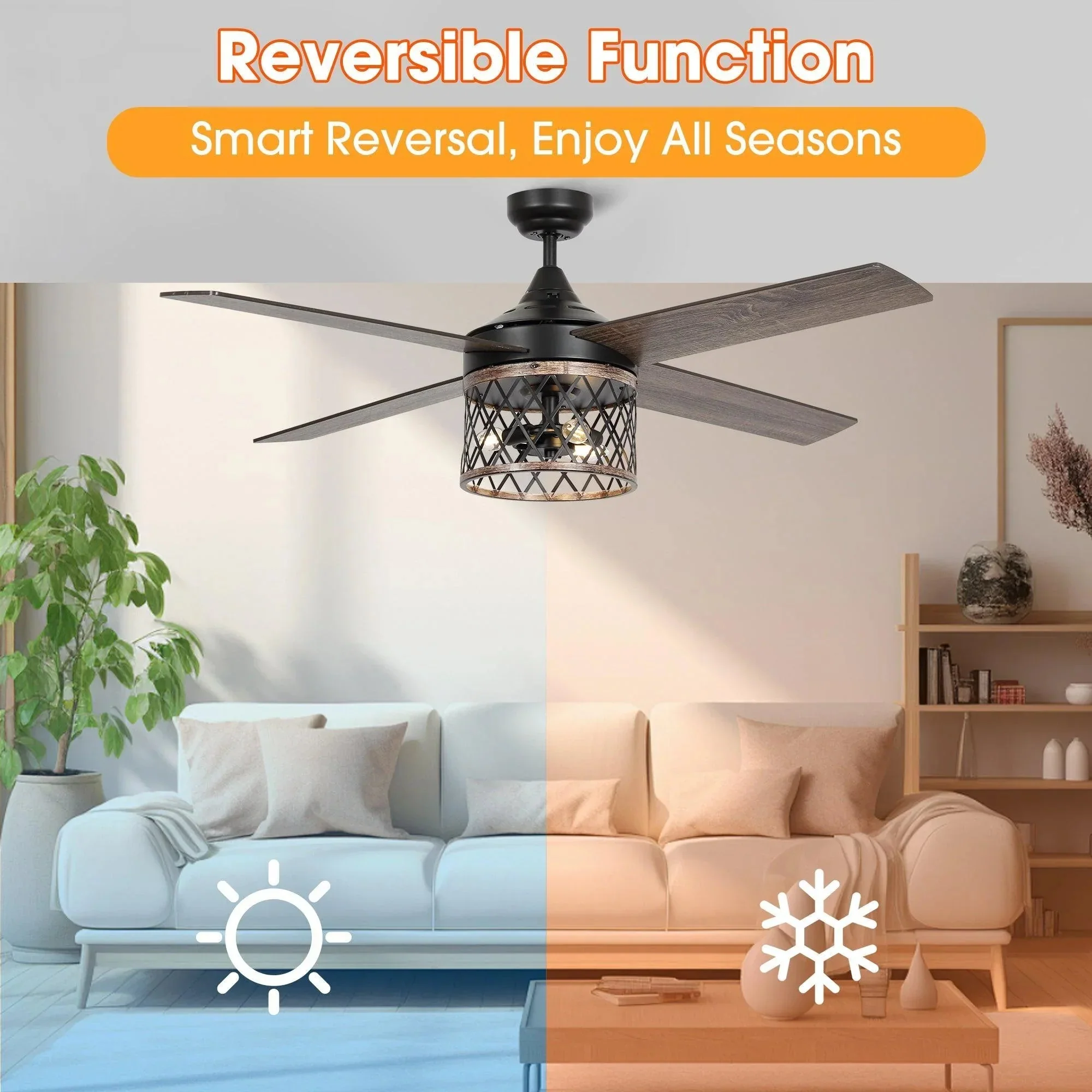 Parrot Uncle 52-Inch Mirelle Farmhouse Downrod Mount Reversible Ceiling Fan with Lighting and Remote Control (F6288110V) - Image 6