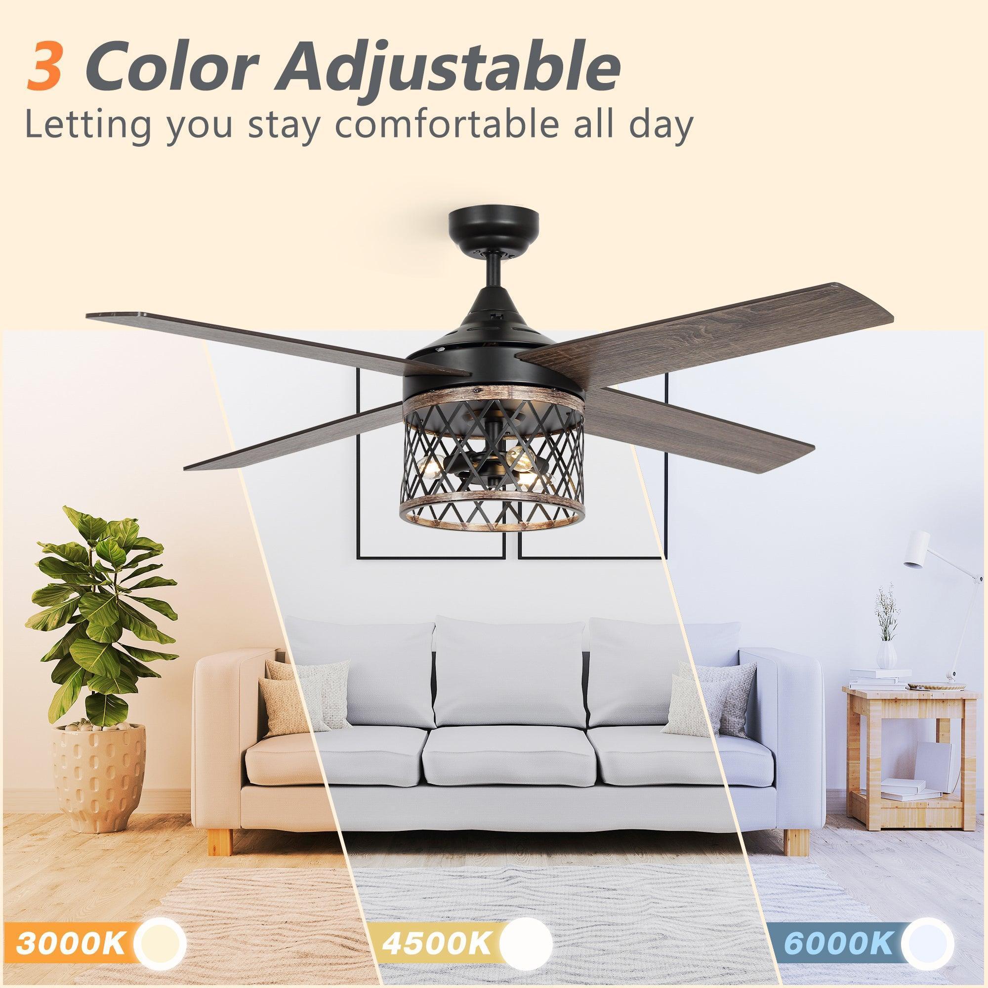 Parrot Uncle 52-Inch Mirelle Farmhouse Downrod Mount Reversible Ceiling Fan with Lighting and Remote Control (F6288110V) - Image 7