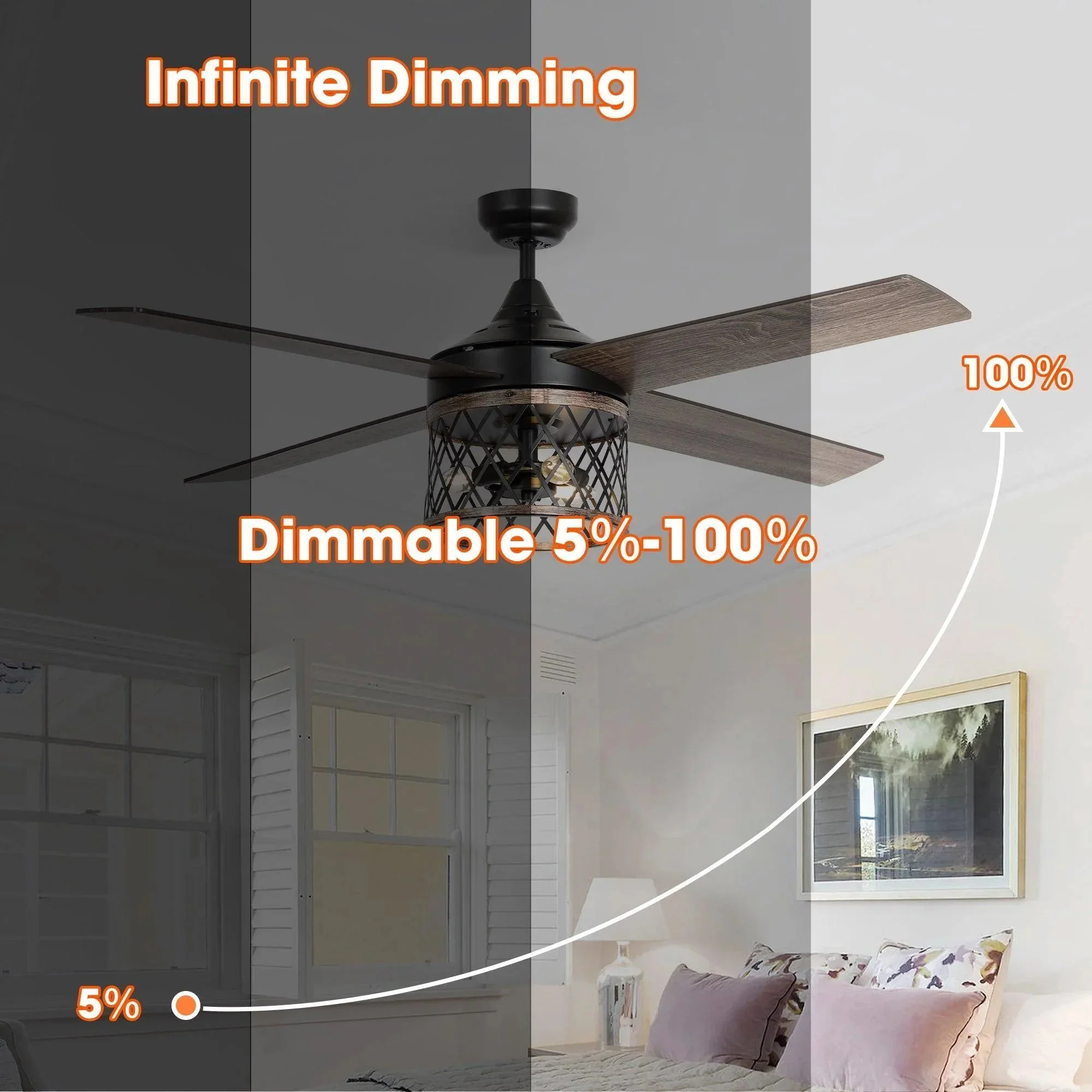 Parrot Uncle 52-Inch Mirelle Farmhouse Downrod Mount Reversible Ceiling Fan with Lighting and Remote Control (F6288110V) - Image 8