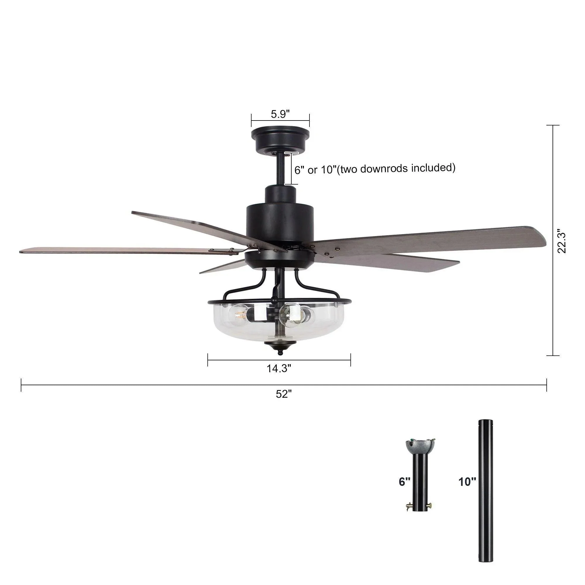 Parrot Uncle 52-Inch Mumbai Industrial Downrod Mount Reversible Ceiling Fan with Lighting and Remote Control (F6286Q110V) - Image 11
