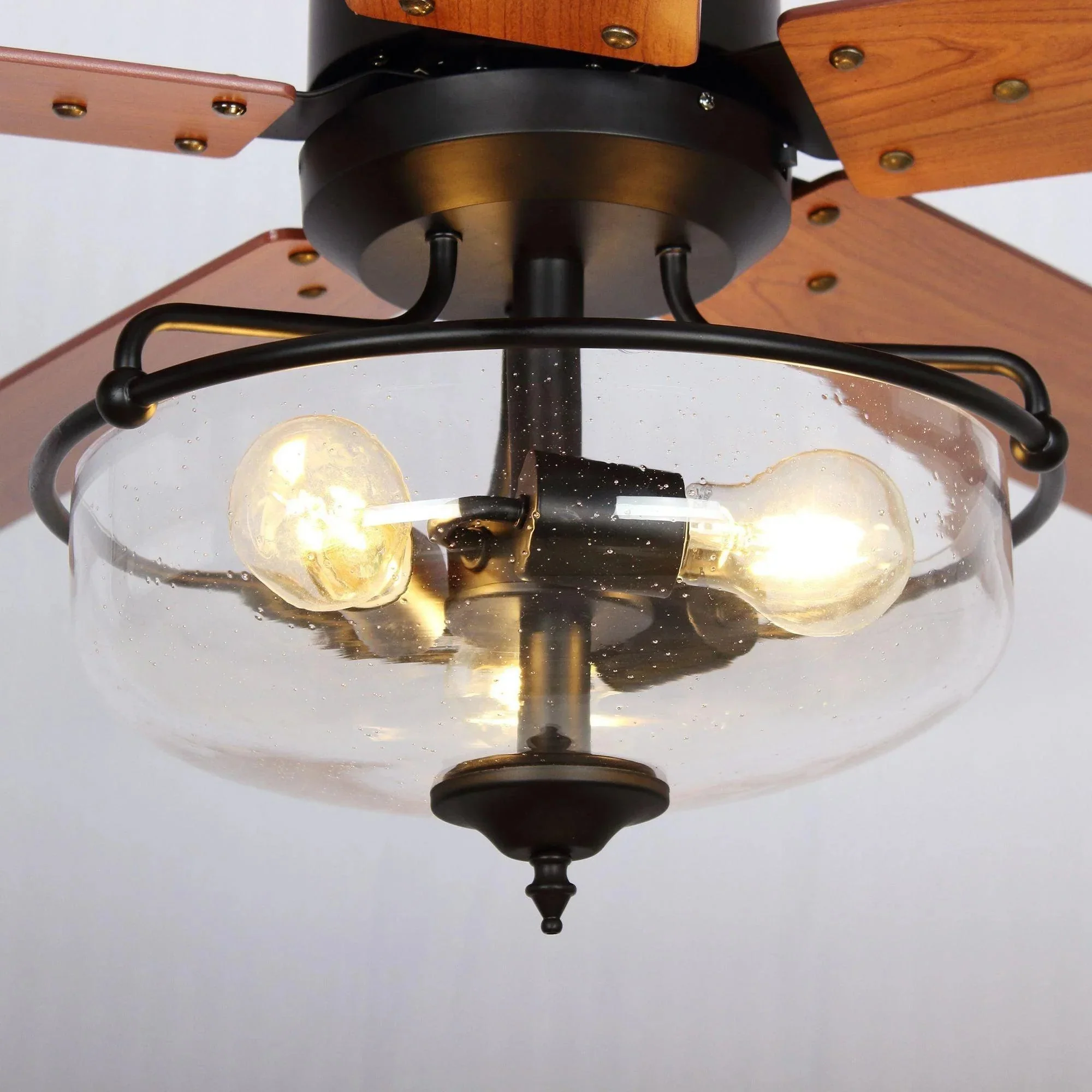Parrot Uncle 52-Inch Mumbai Industrial Downrod Mount Reversible Ceiling Fan with Lighting and Remote Control (F6286Q110V) - Image 3