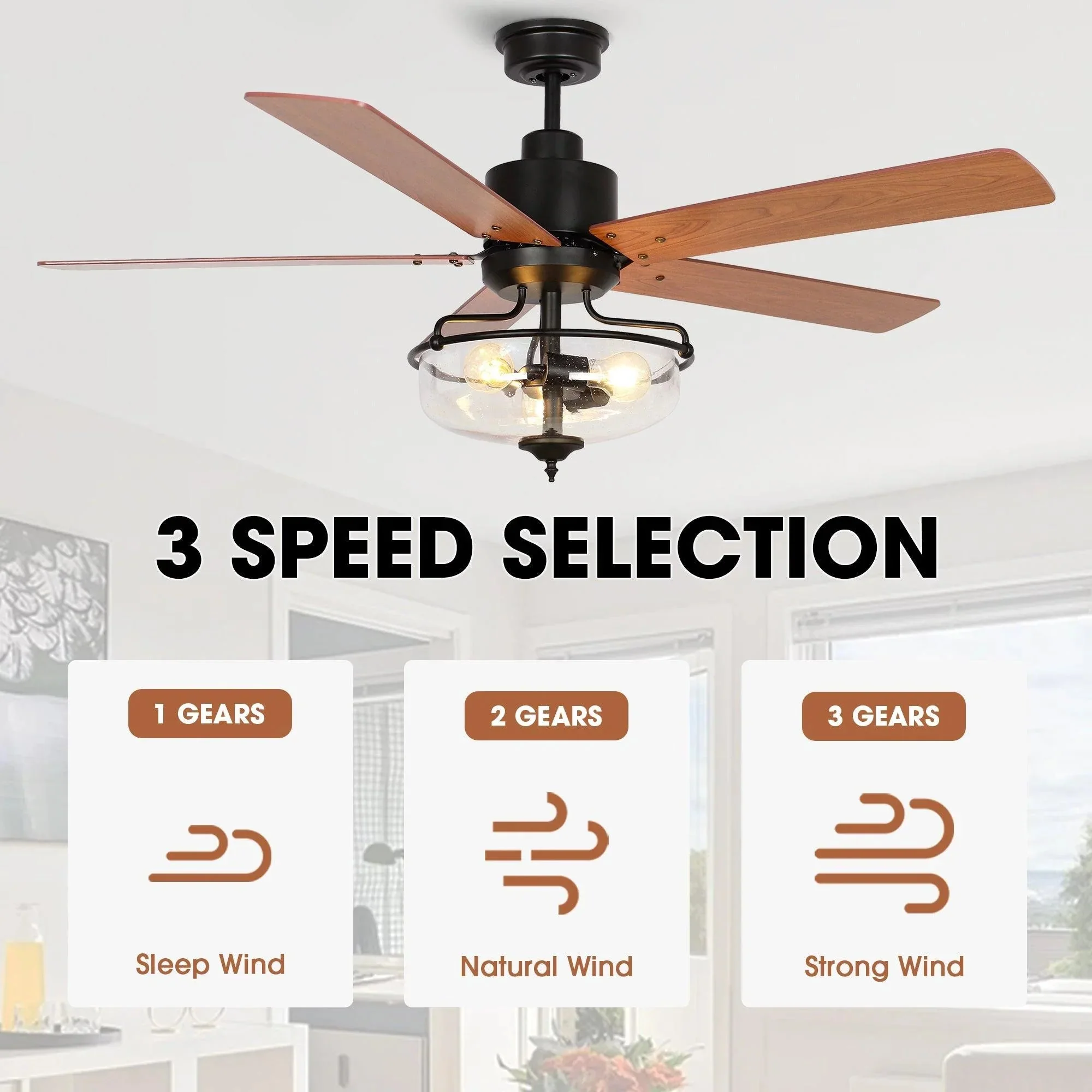 Parrot Uncle 52-Inch Mumbai Industrial Downrod Mount Reversible Ceiling Fan with Lighting and Remote Control (F6286Q110V) - Image 6