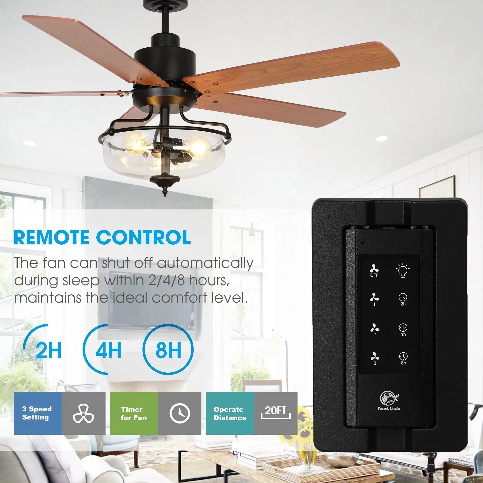 Parrot Uncle 52-Inch Mumbai Industrial Downrod Mount Reversible Ceiling Fan with Lighting and Remote Control (F6286Q110V) - Image 8