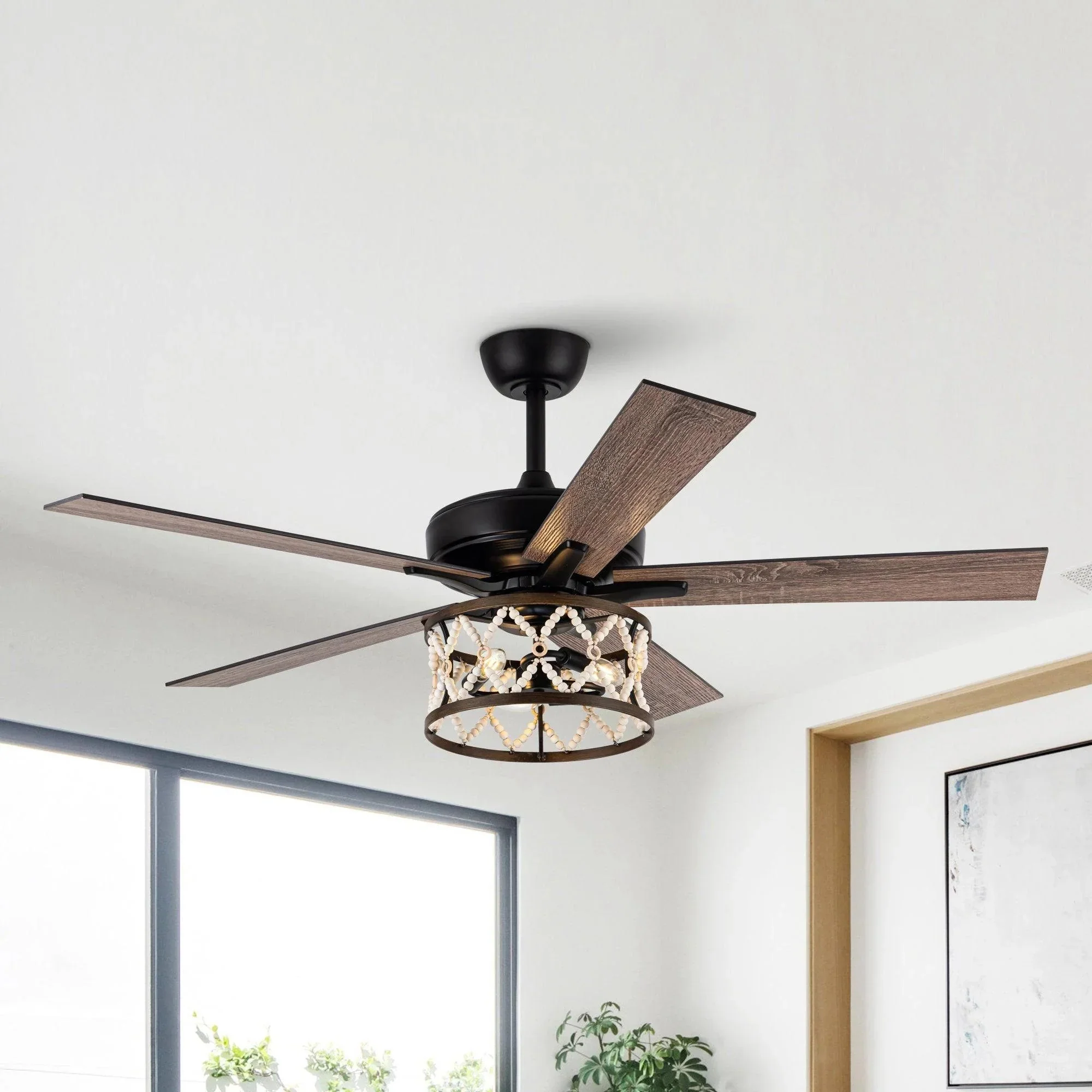 Parrot Uncle 52-Inch New Delhi Industrial Downrod Mount Reversible Ceiling Fan with Lighting and Remote Control (F6354110V) - Image 5