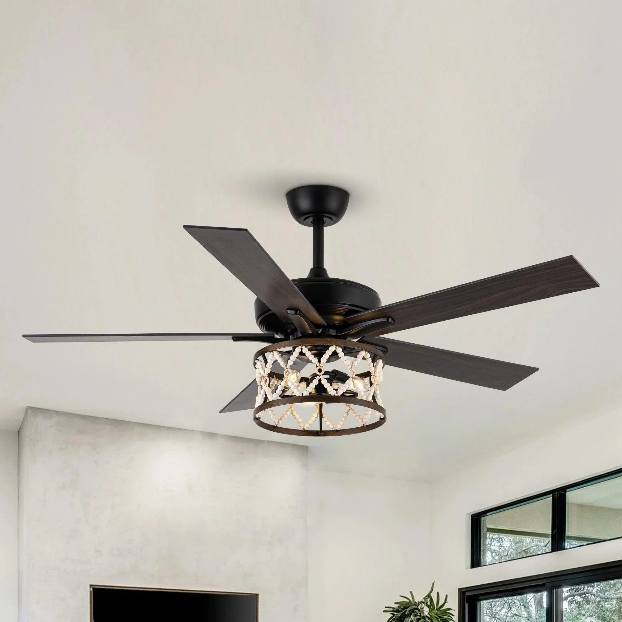Parrot Uncle 52-Inch New Delhi Industrial Downrod Mount Reversible Ceiling Fan with Lighting and Remote Control (F6354110V) - Image 9