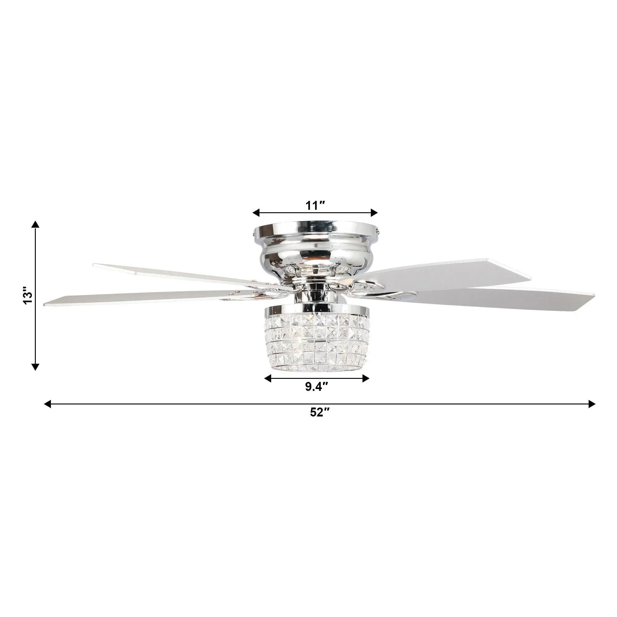 Parrot Uncle 52-Inch Panipat Modern Chrome Flush Mount Reversible Crystal Ceiling Fan with Lighting and Remote Control (F6328Q110V) - Image 10