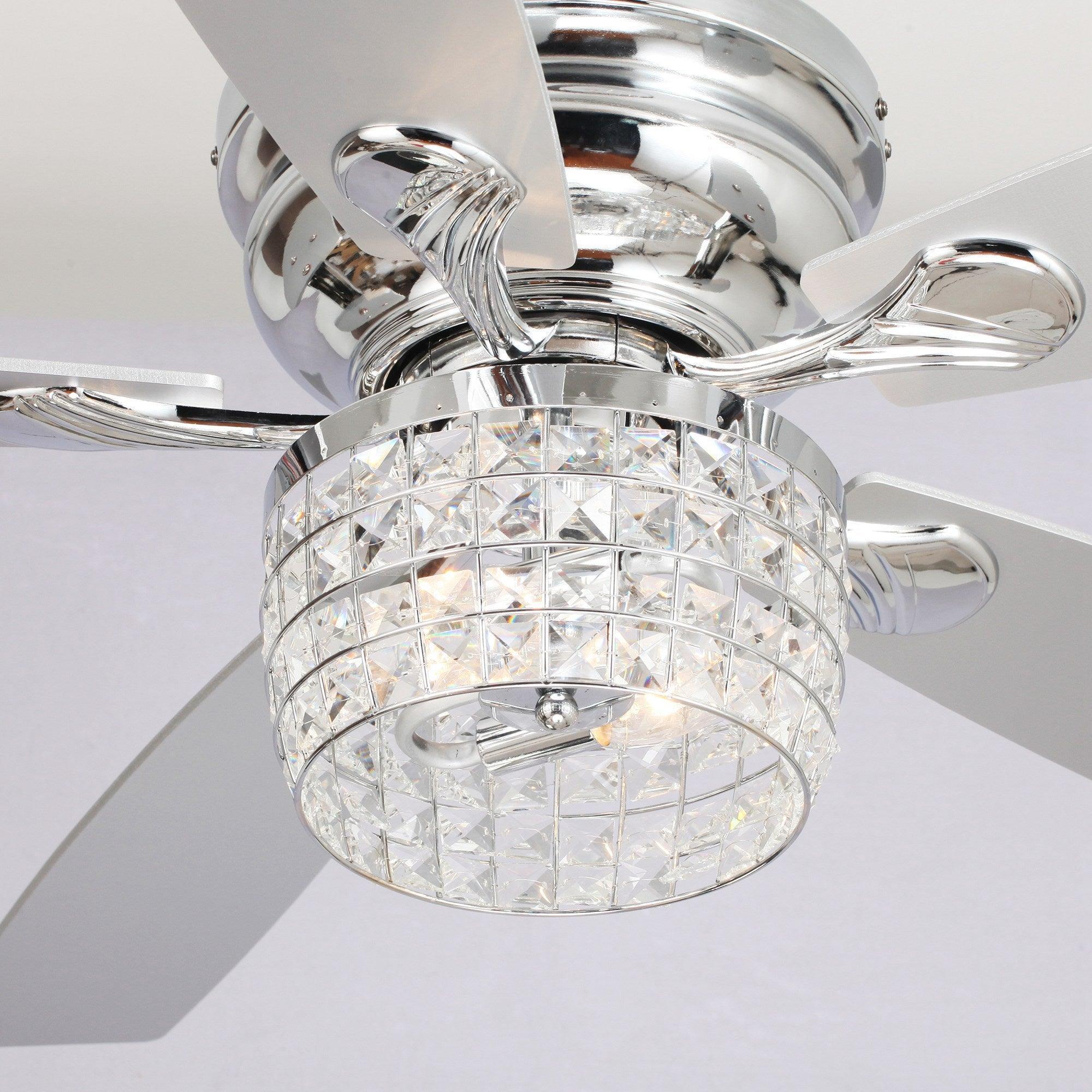 Parrot Uncle 52-Inch Panipat Modern Chrome Flush Mount Reversible Crystal Ceiling Fan with Lighting and Remote Control (F6328Q110V) - Image 9