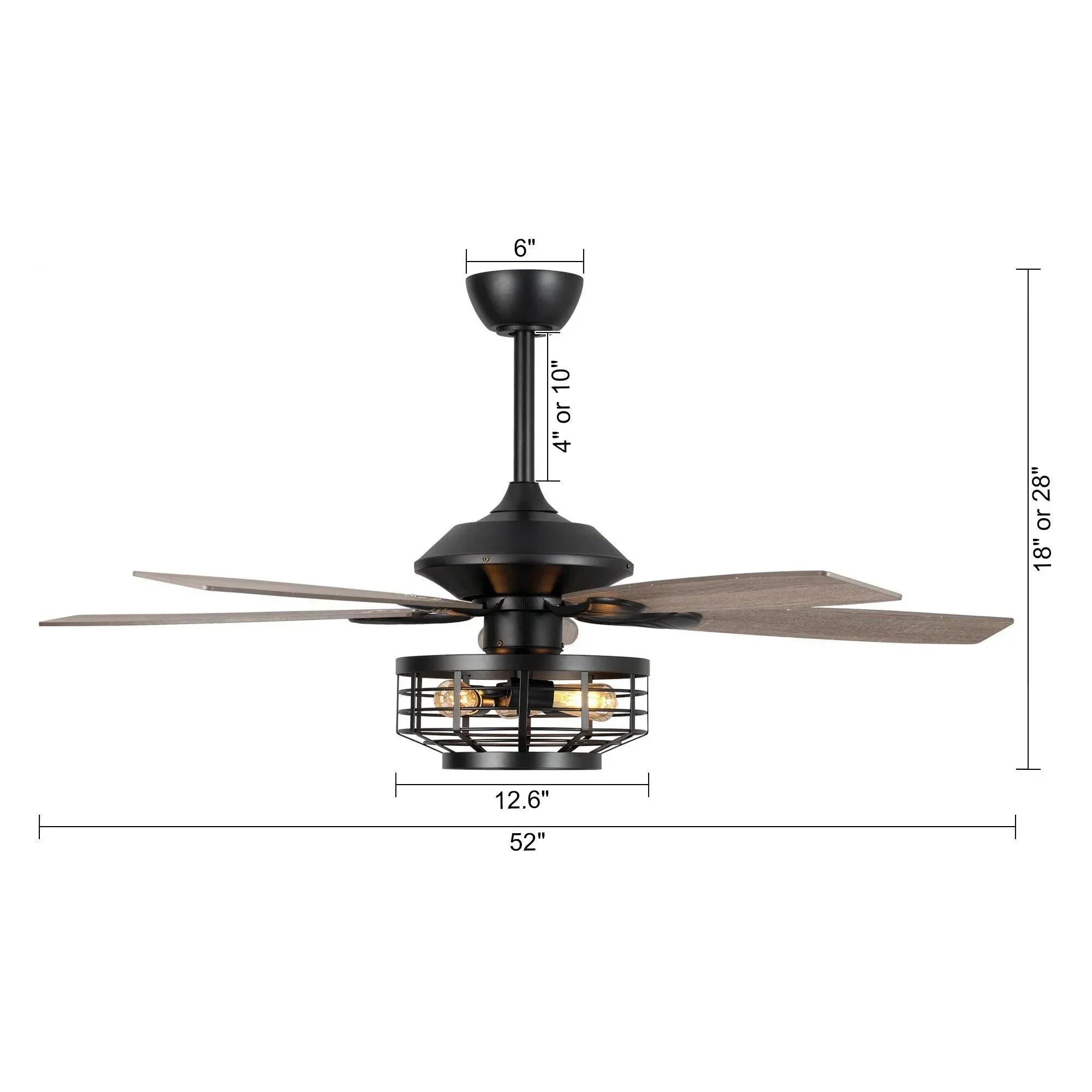 Parrot Uncle 52-Inch Paquette Industrial Downrod Mount Reversible Ceiling Fan with Lighting and Remote Control (F6315Q110V) - Image 15