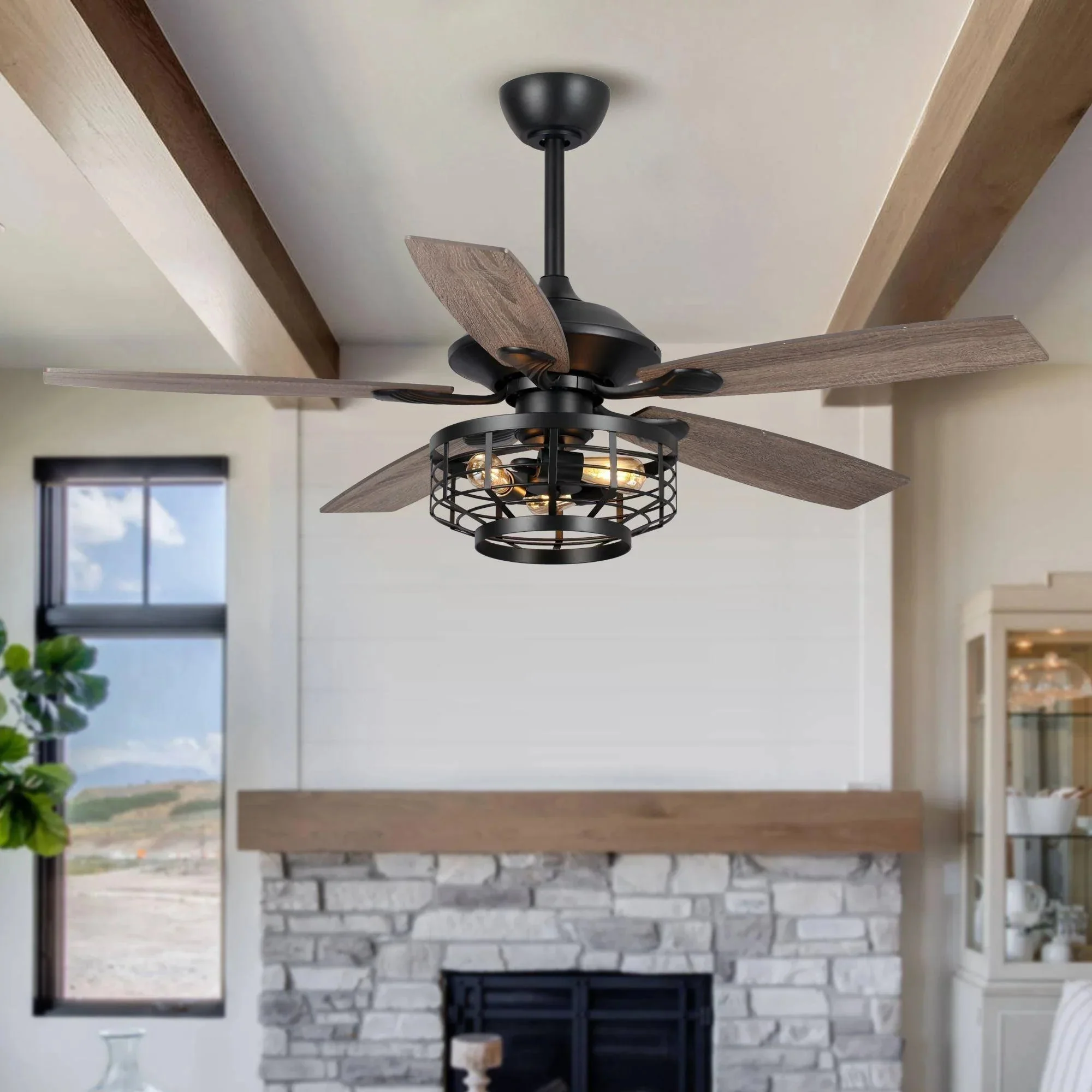Parrot Uncle 52-Inch Paquette Industrial Downrod Mount Reversible Ceiling Fan with Lighting and Remote Control (F6315Q110V) - Image 5